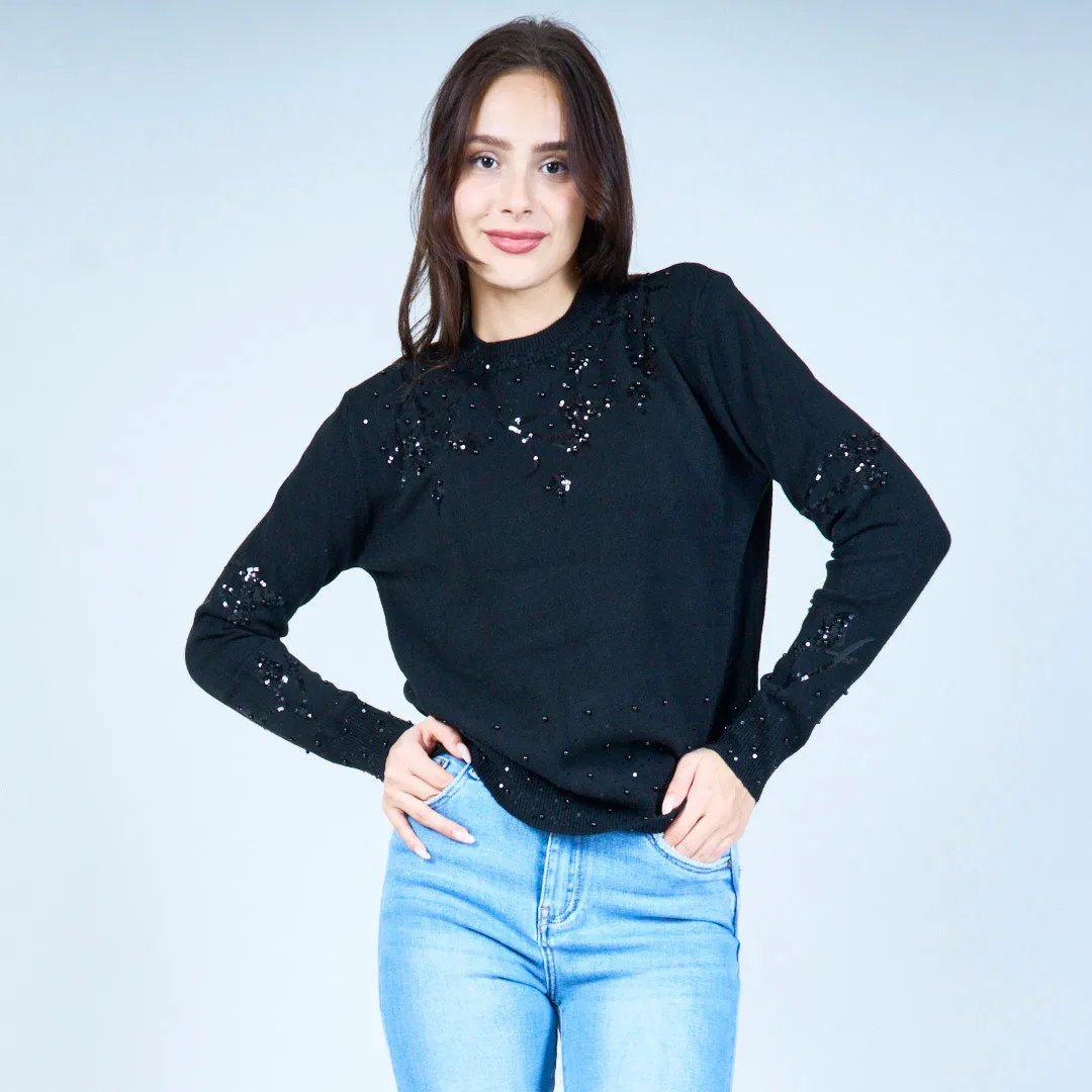 Floral embellished crewneck sweater wholesale