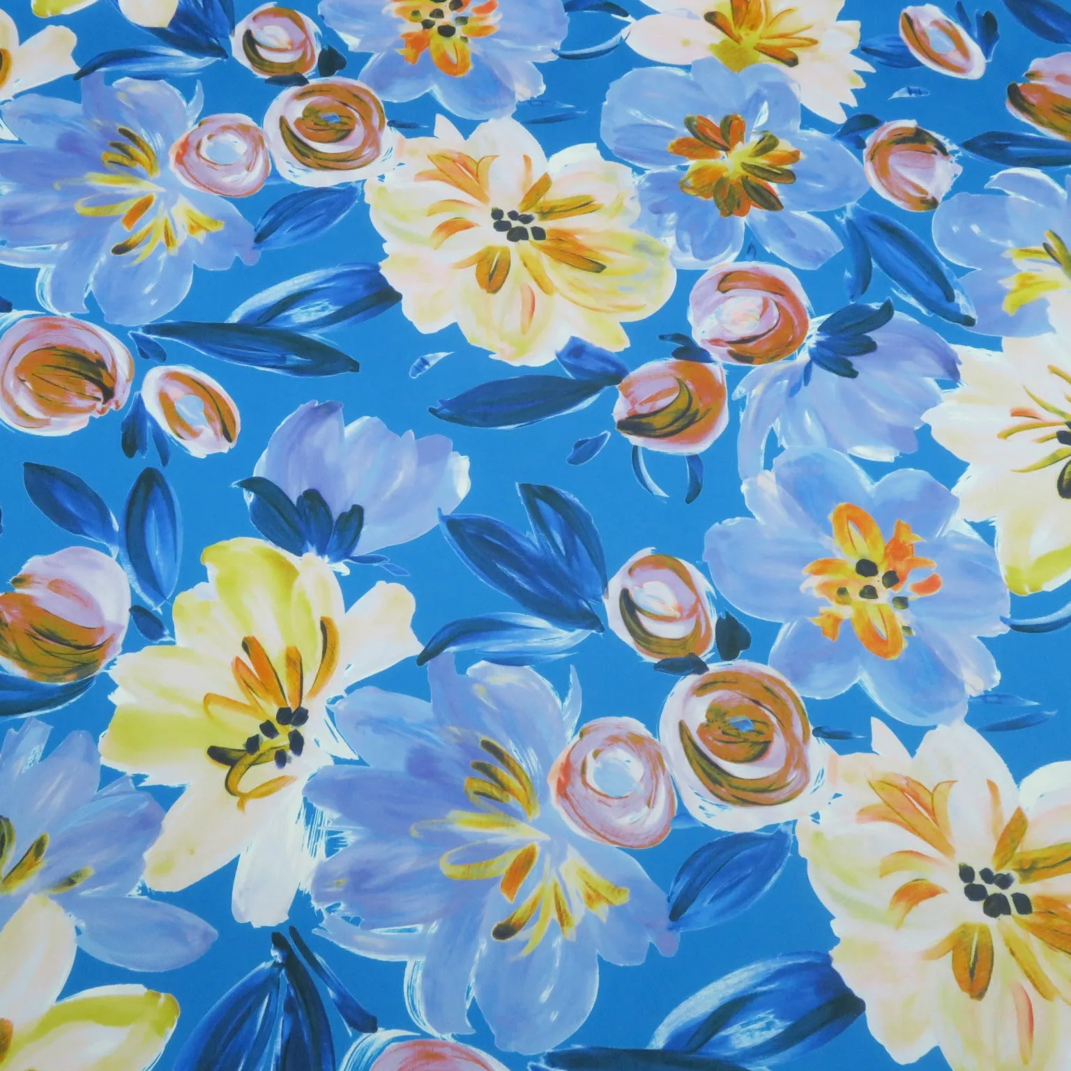 Florals on a Light Blue Background Printed Polyester Mikado Fabric