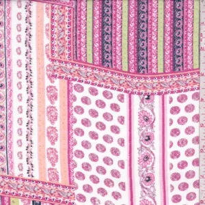 Fuchsia/White/Lime Deco Patchwork Chiffon Fabric