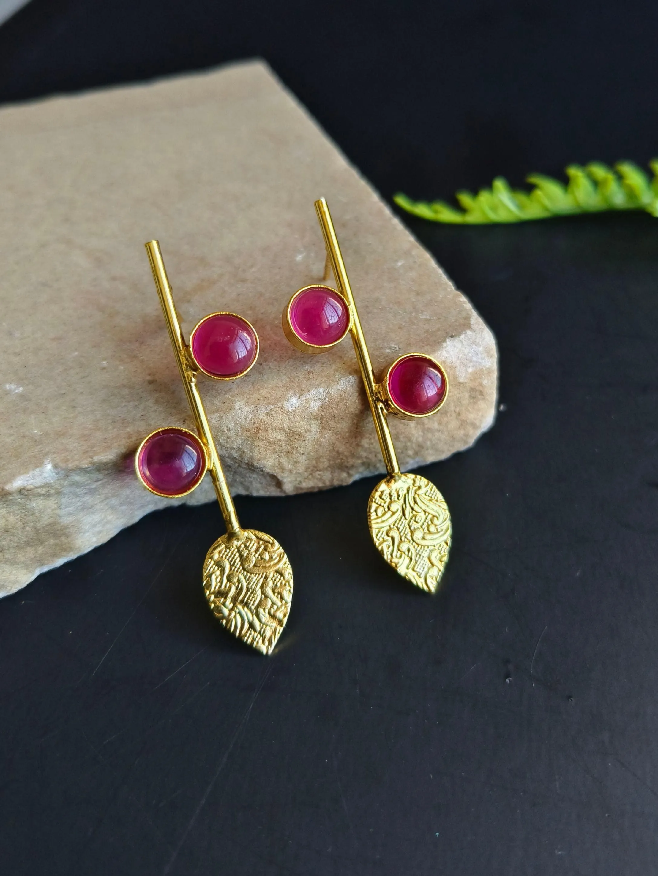 Handmade Brass Gold-Plated Casual Wear Leaf Earrings | Sarichka