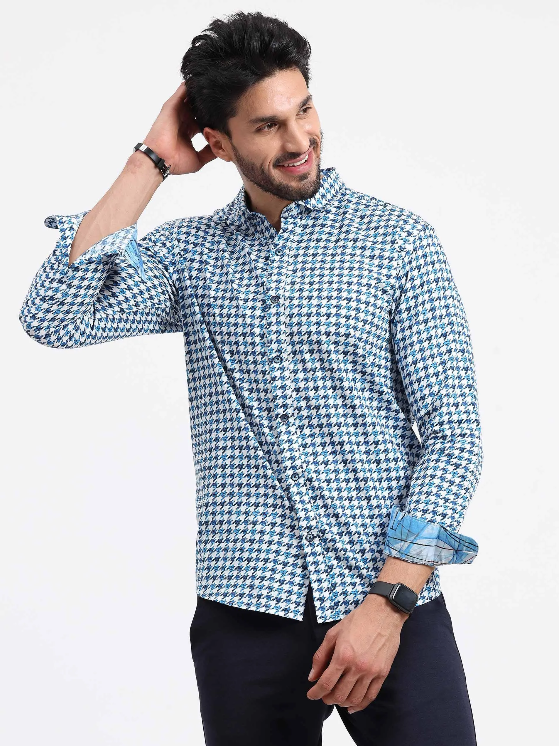 Houndstooth Checks Printed Full Sleeve Shirt