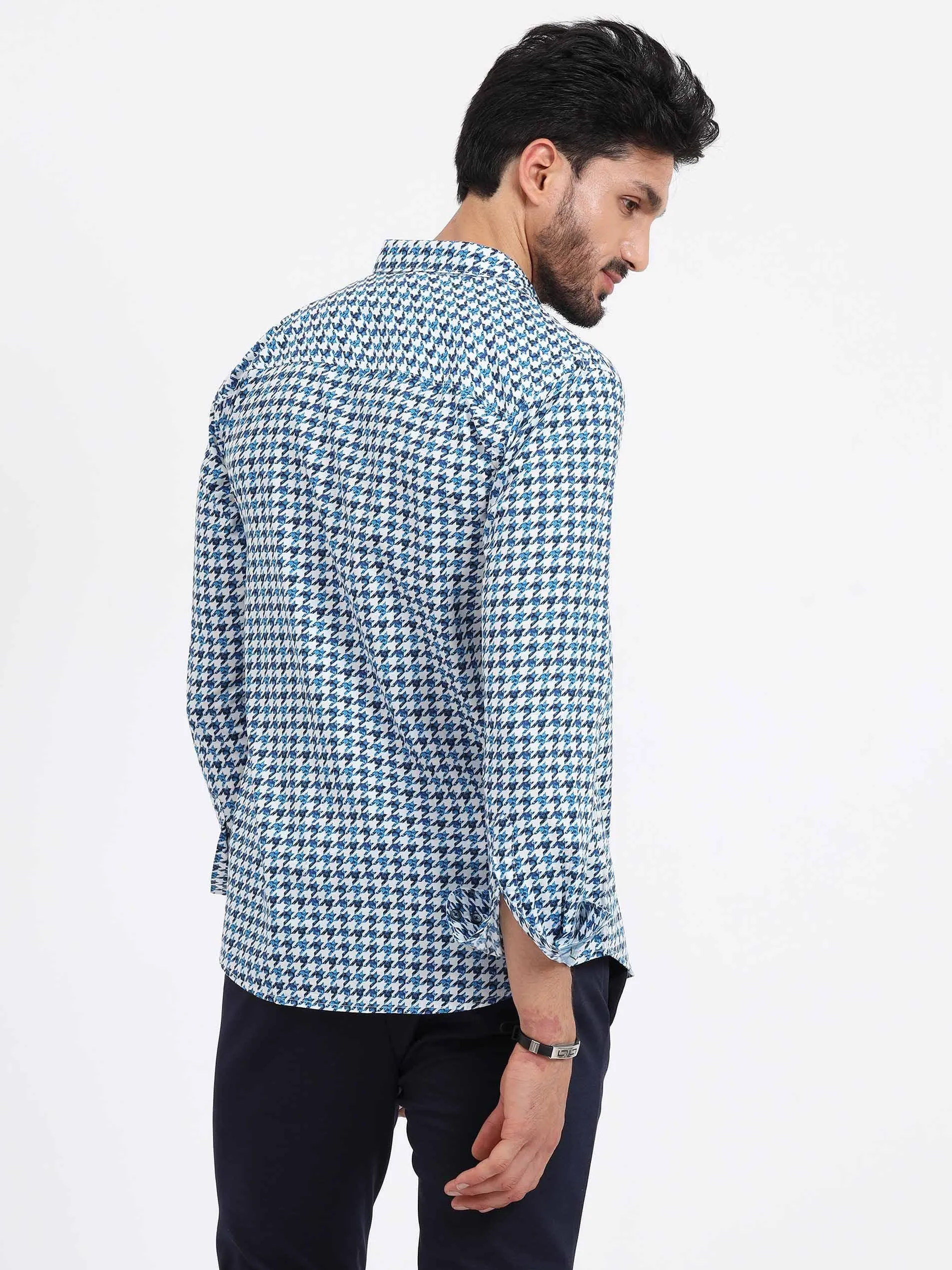 Houndstooth Checks Printed Full Sleeve Shirt