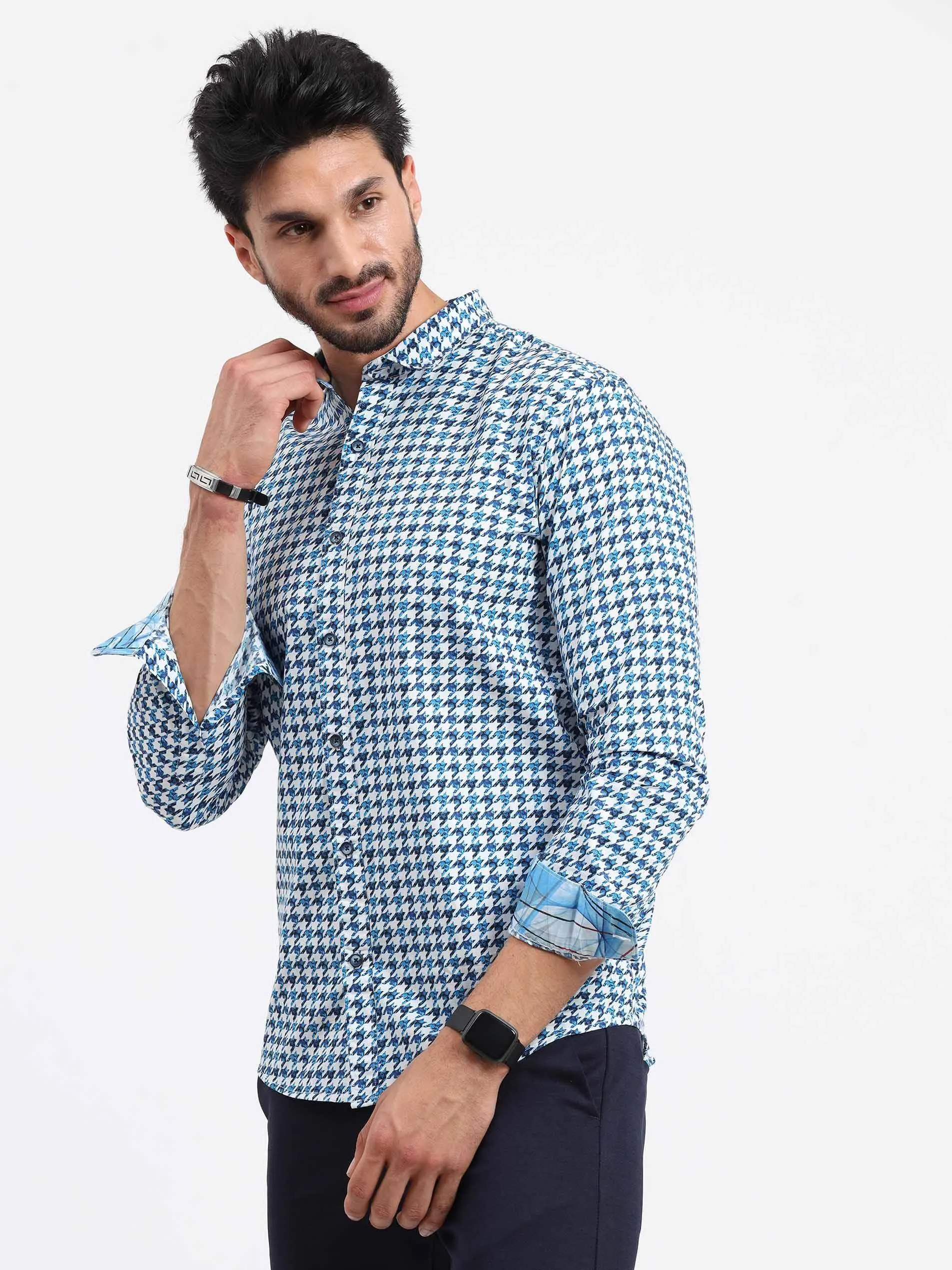 Houndstooth Checks Printed Full Sleeve Shirt