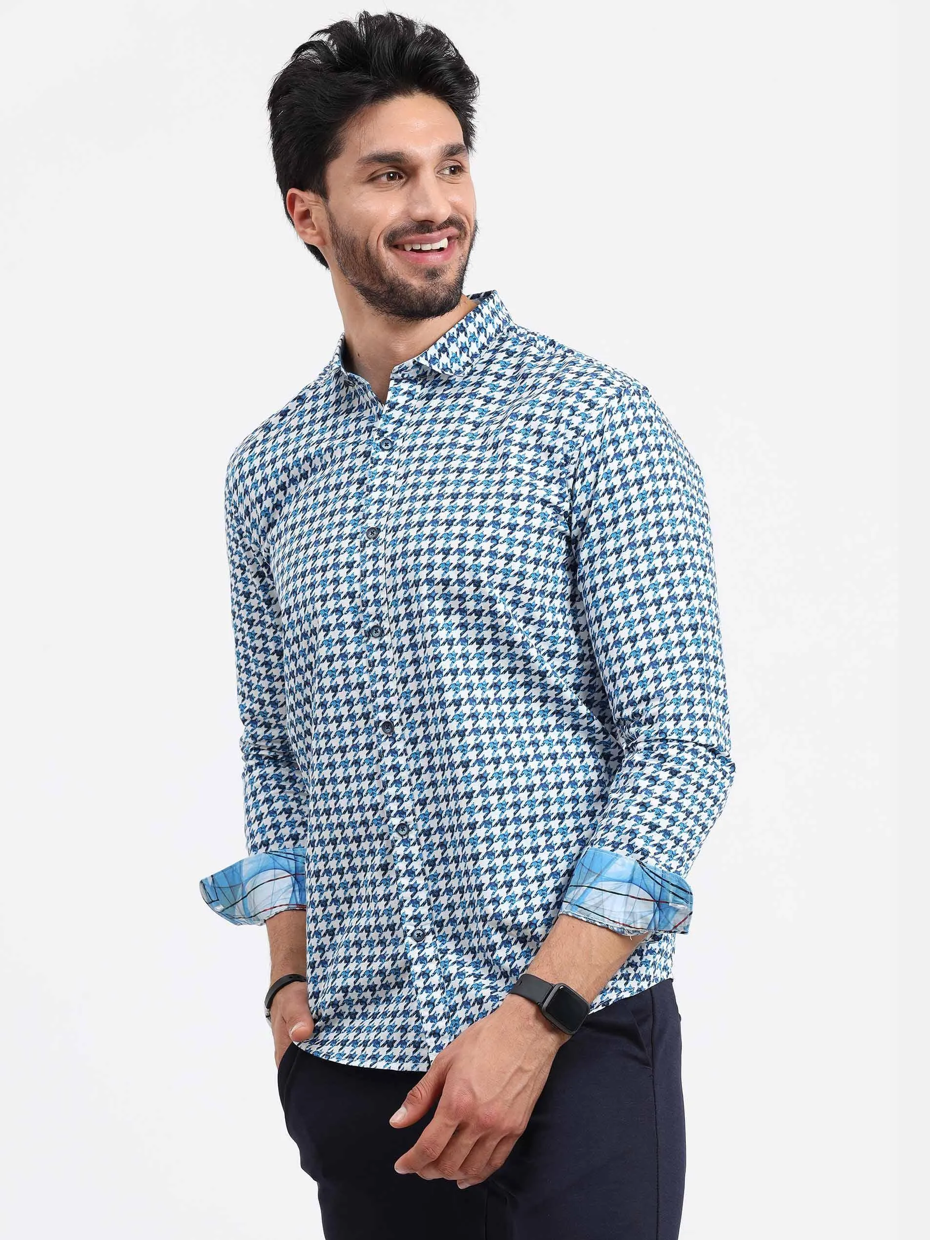 Houndstooth Checks Printed Full Sleeve Shirt