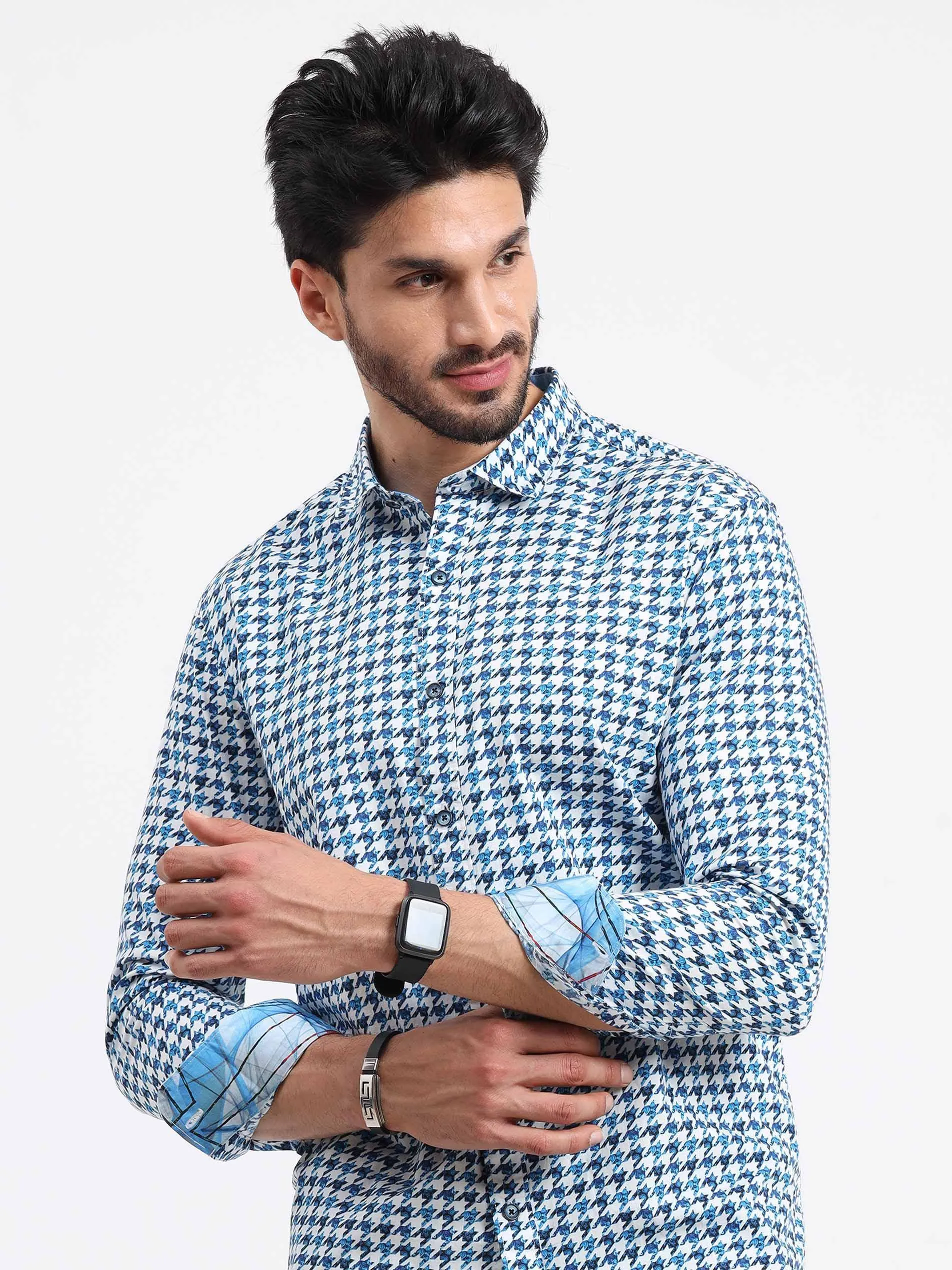 Houndstooth Checks Printed Full Sleeve Shirt