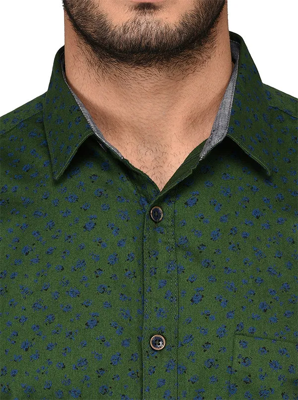 JadeBlue Green Printed Slim Fit Casual Shirt | JadeBlue