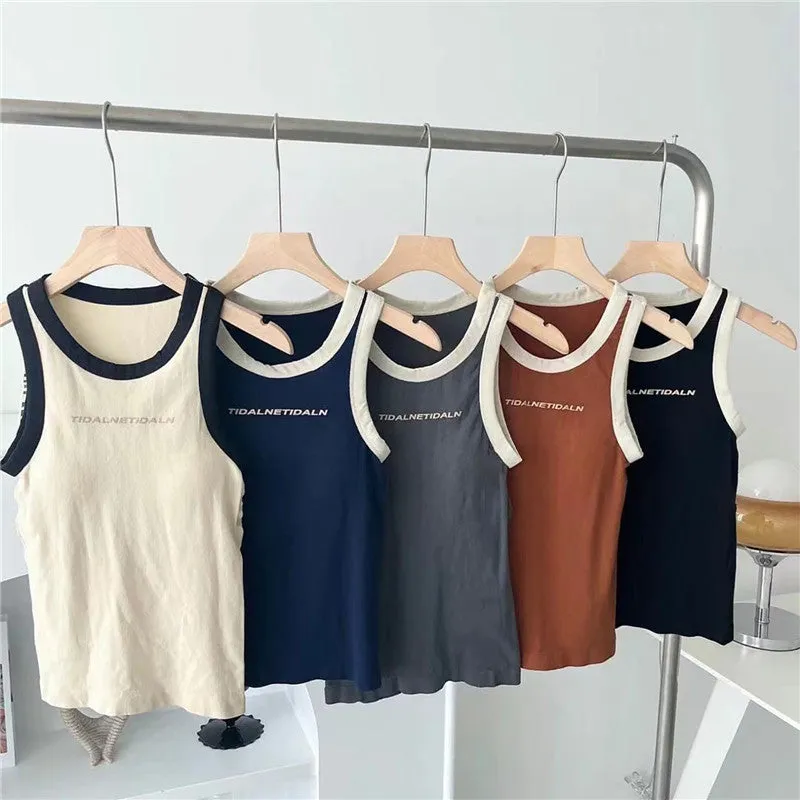 JOSKAA Fashion woman tops y2k style tank topContrast Trim Racer Back Tank Top