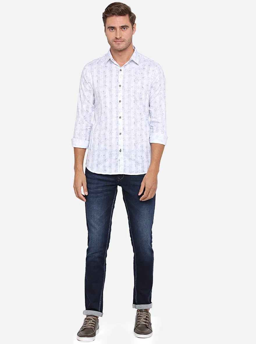 Klan Blue Printed Slim Fit Casual Shirt | JadeBlue