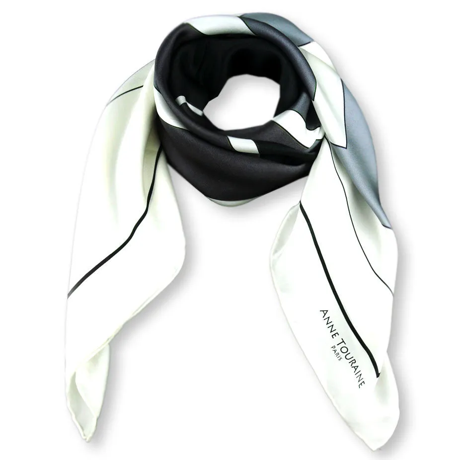 LARGE SILK SATIN SCARF - FREESTYLE - Black & White - 47x47"