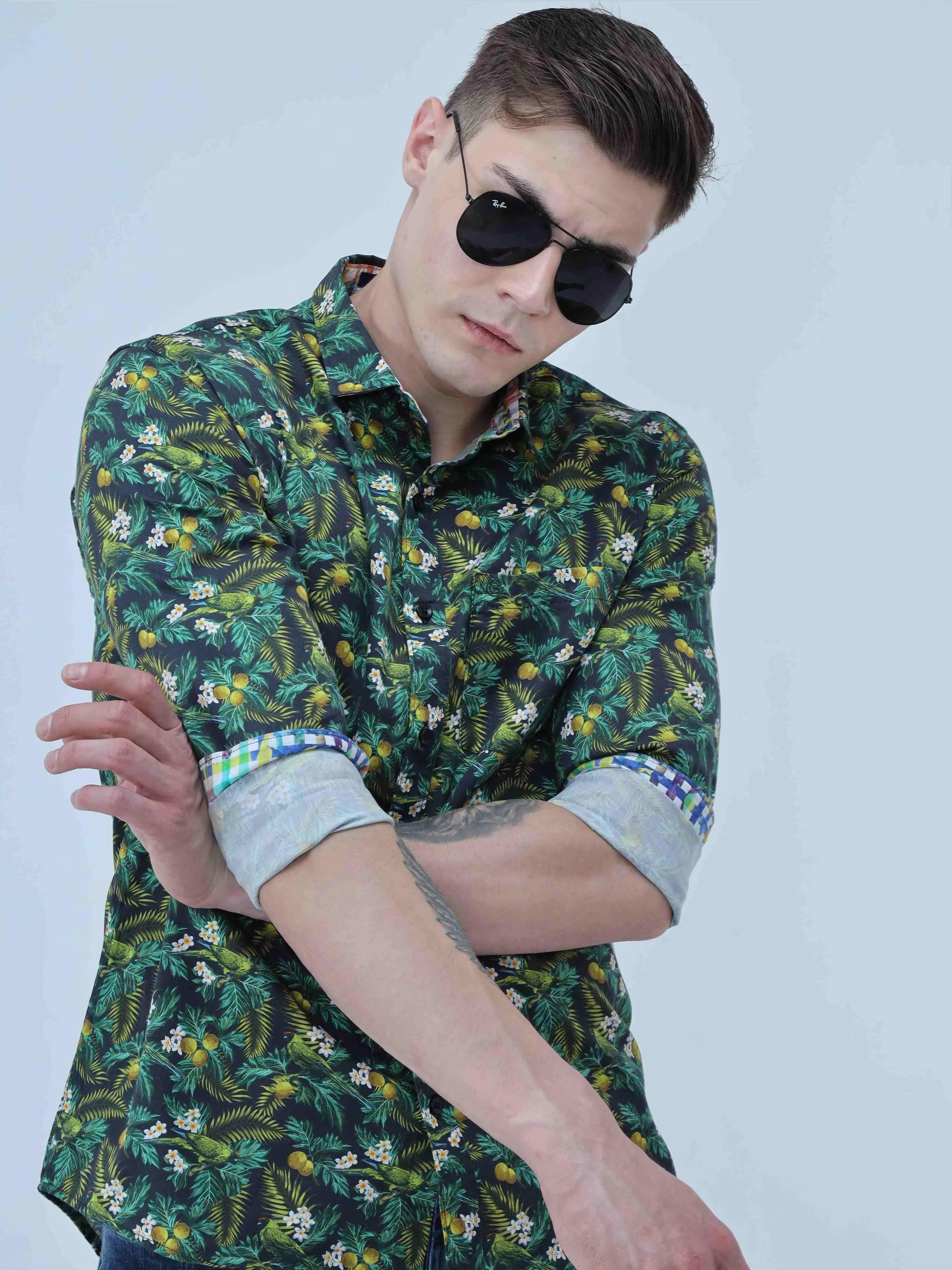 Lemony Tropic Digital Printed Full Shirt