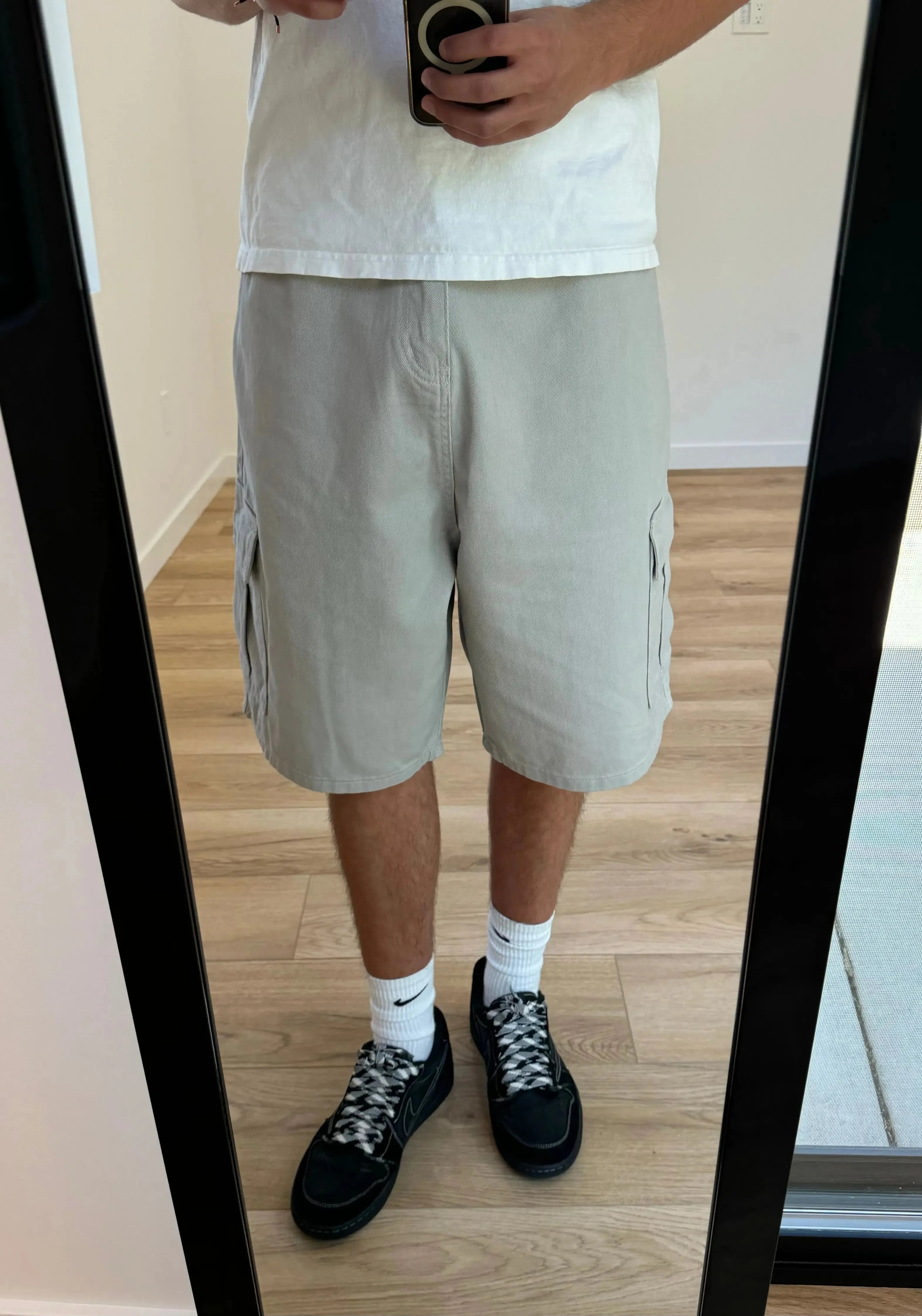 Light Gray Baggy Long Cargo Jorts