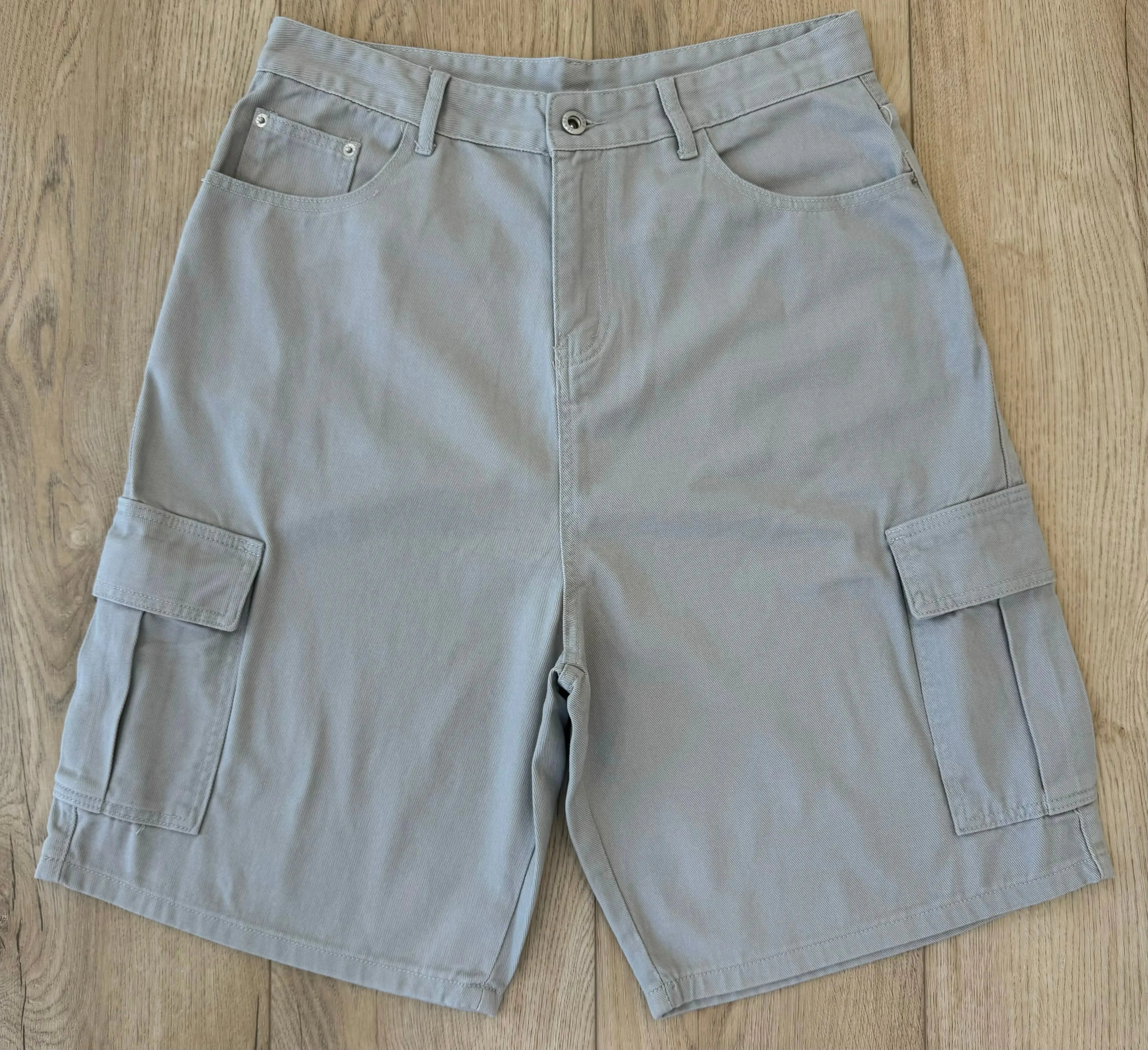 Light Gray Baggy Long Cargo Jorts