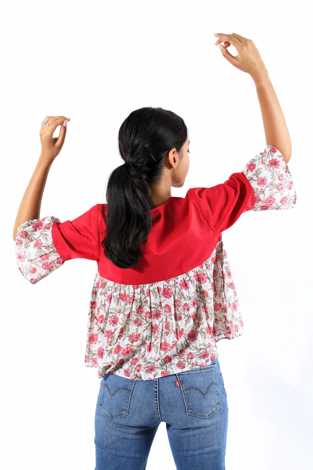 Maroon Flared Block Printed Top