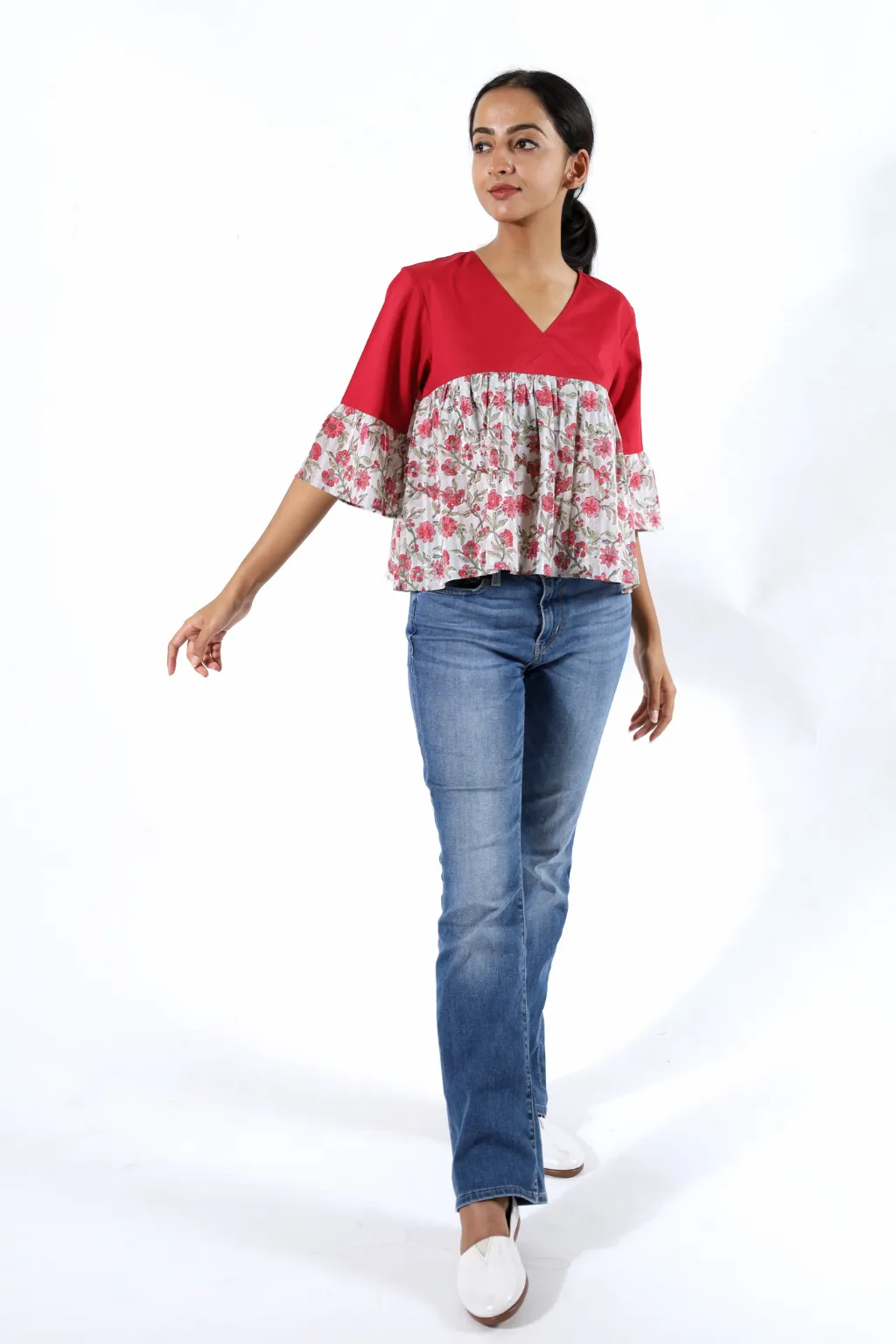 Maroon Flared Block Printed Top