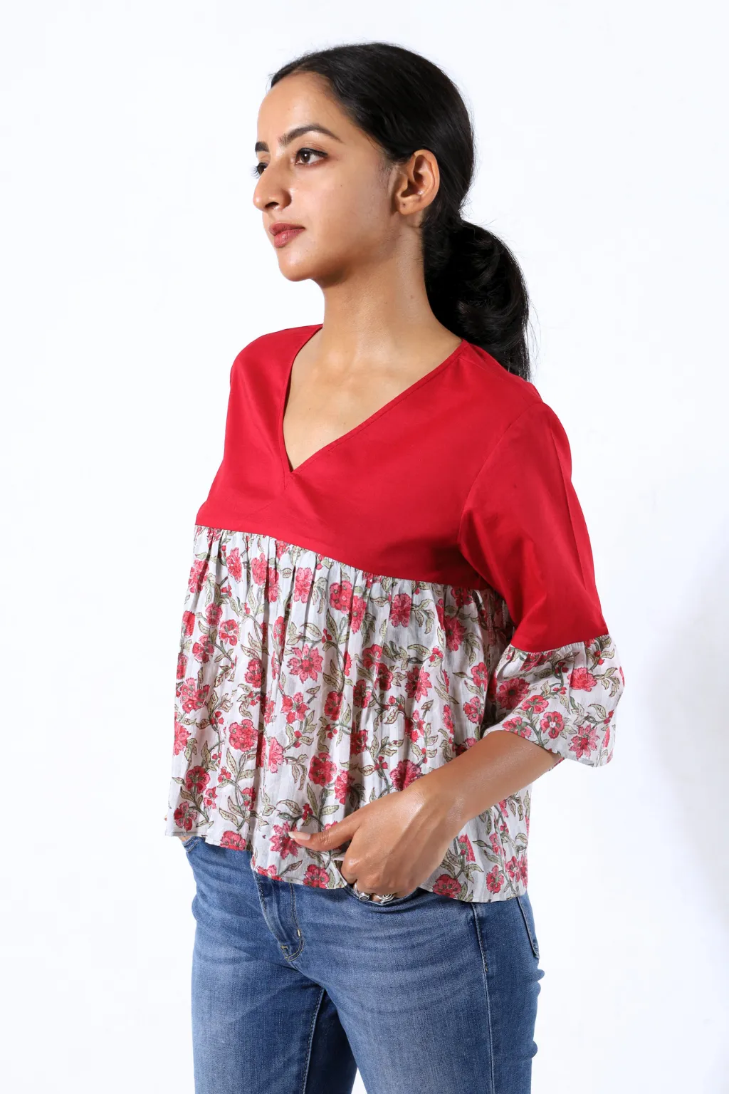 Maroon Flared Block Printed Top