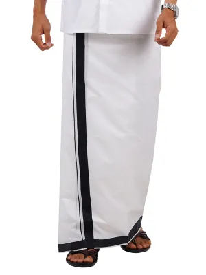 Men Double Dhoti White with Fancy Border NO 5806 Black