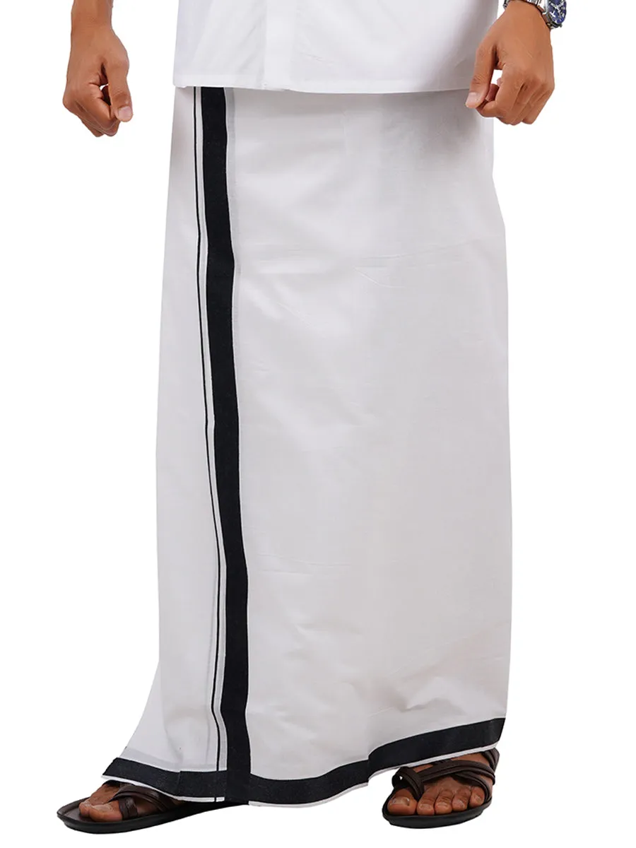 Men Double Dhoti White with Fancy Border NO 5806 Black