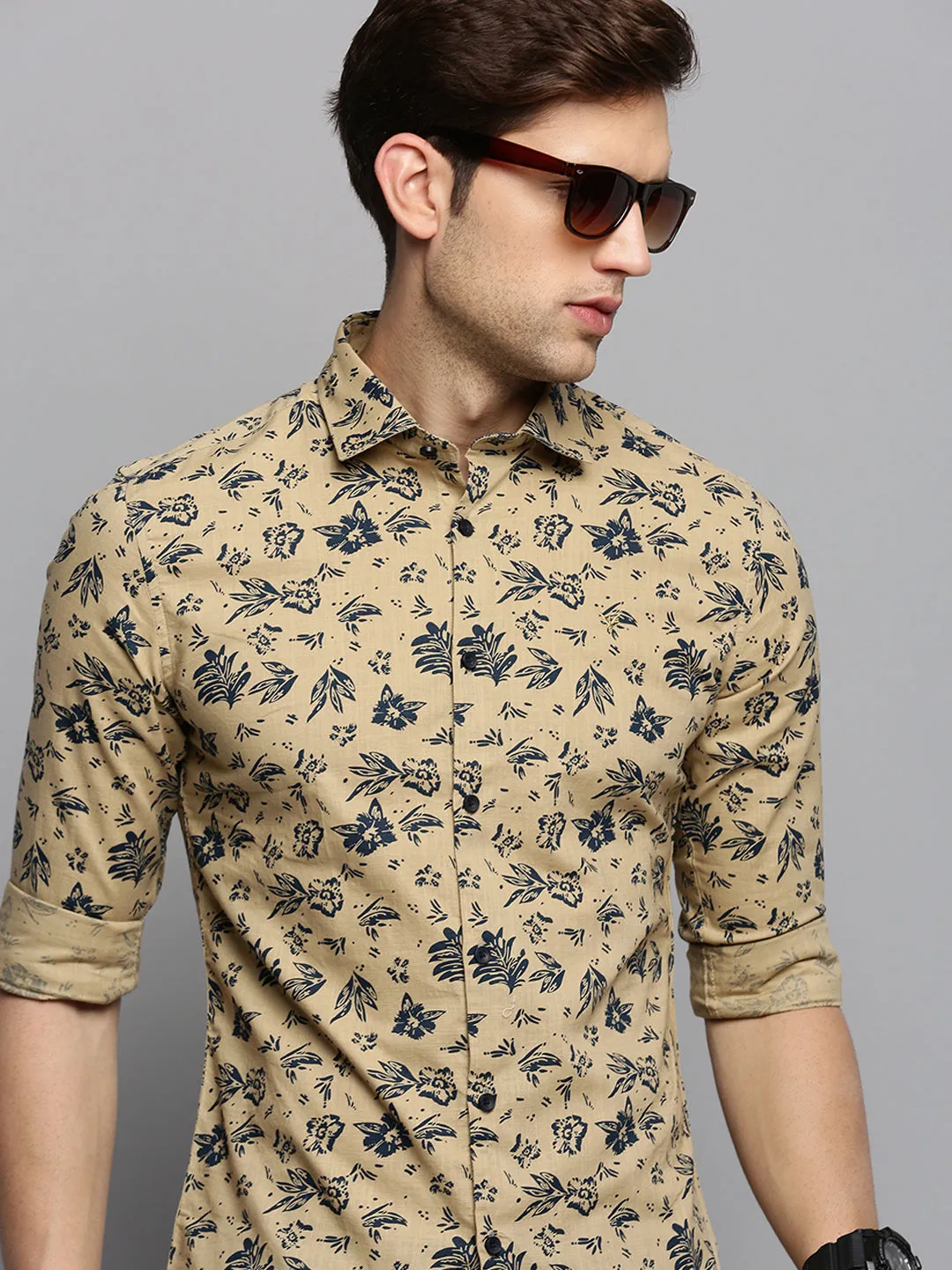 Men Khaki Printed Casual Shirt