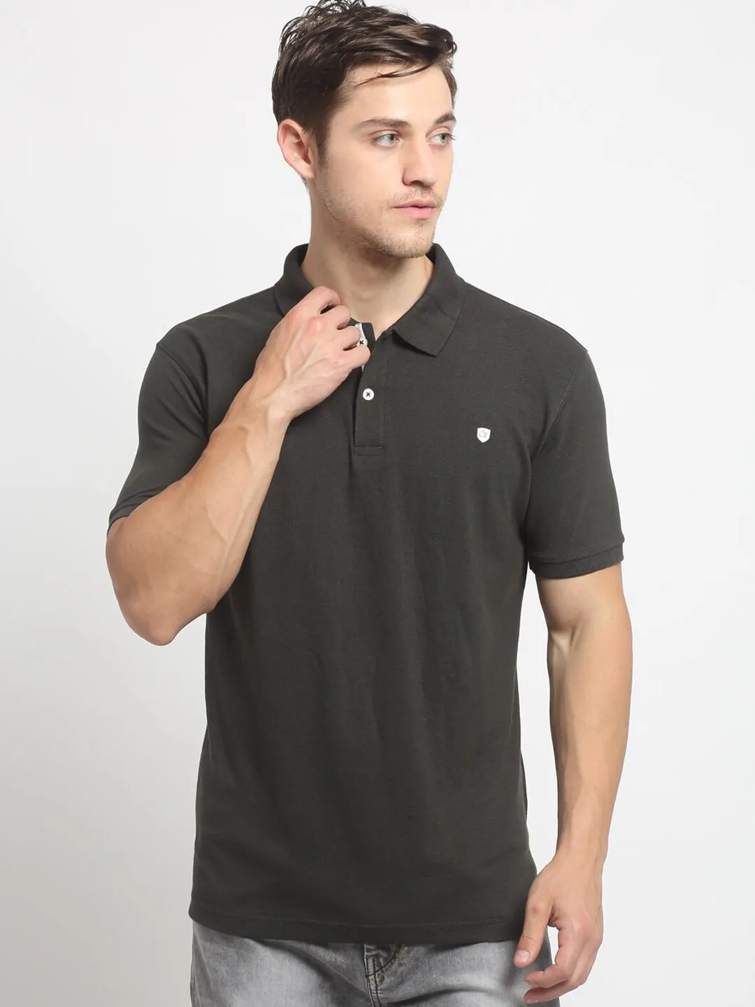 Men Olive Green Casual Polo Neck T-Shirt