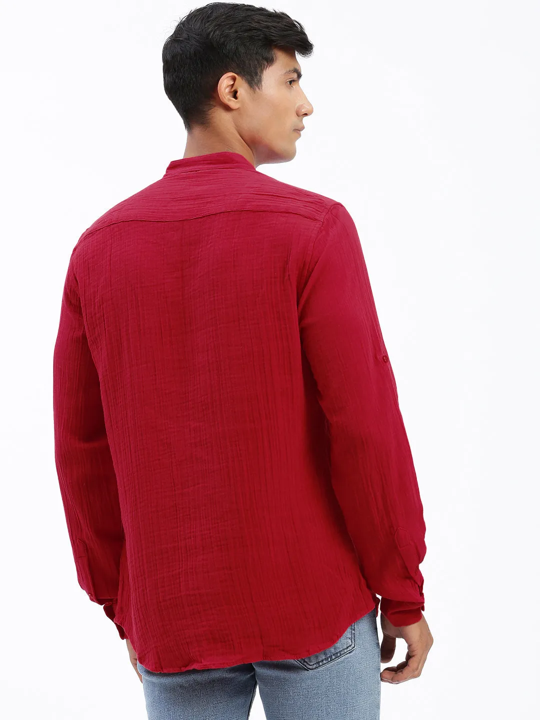 Men Red Solid Kurta