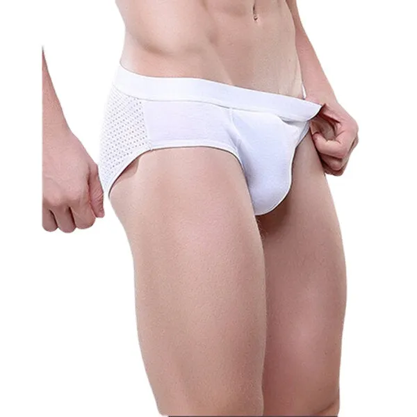 Mens Back Mesh Breathable Ice Silk Briefs Mid Rise Pure Color Casual Underwear