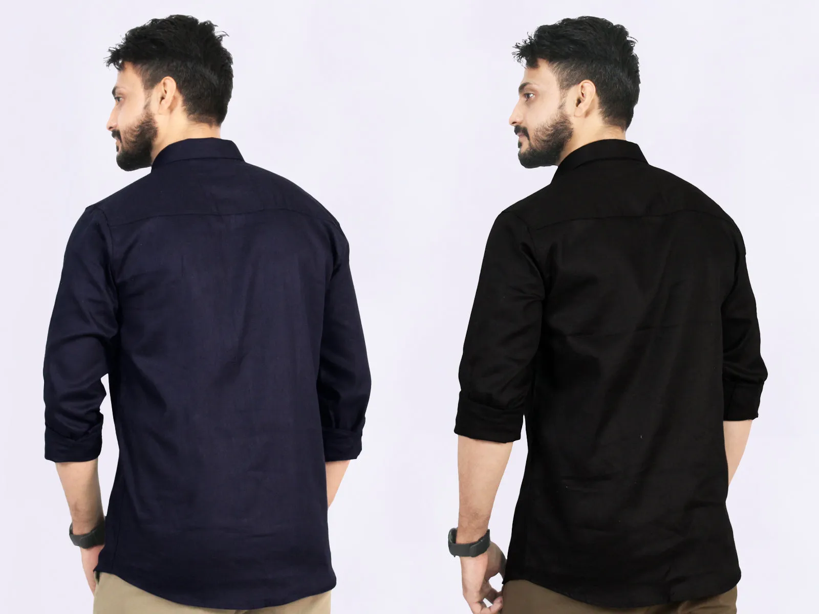 Men's Cotton Black Navy Blue Shirt Combo