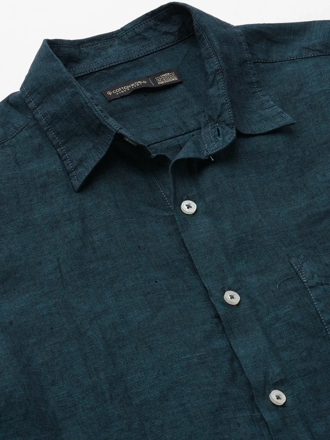 Men's Dark Green 100% Linen Regular Fit Long Sleeved Shirt