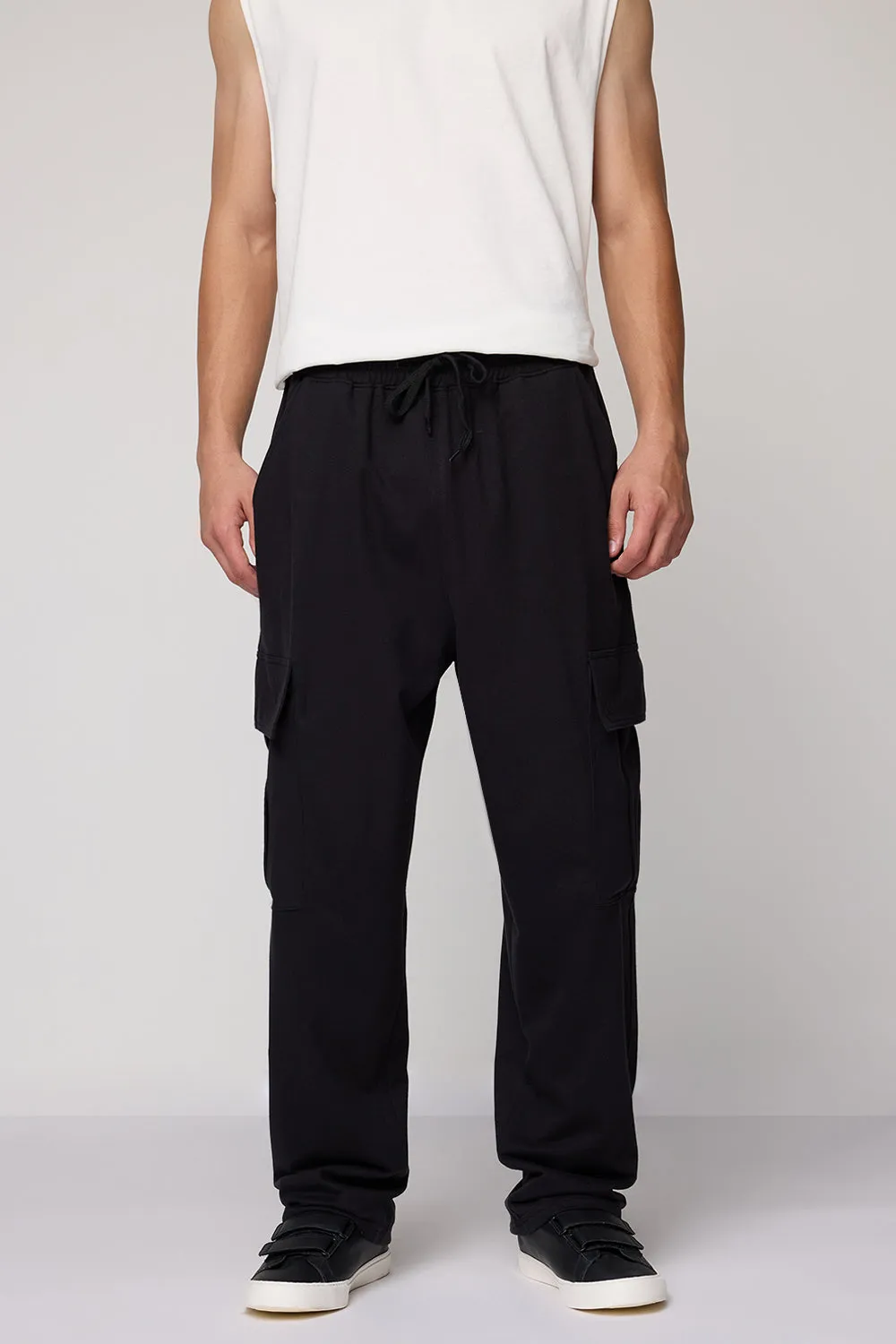 Men's Relaxed Black Knit Cargo Joggers