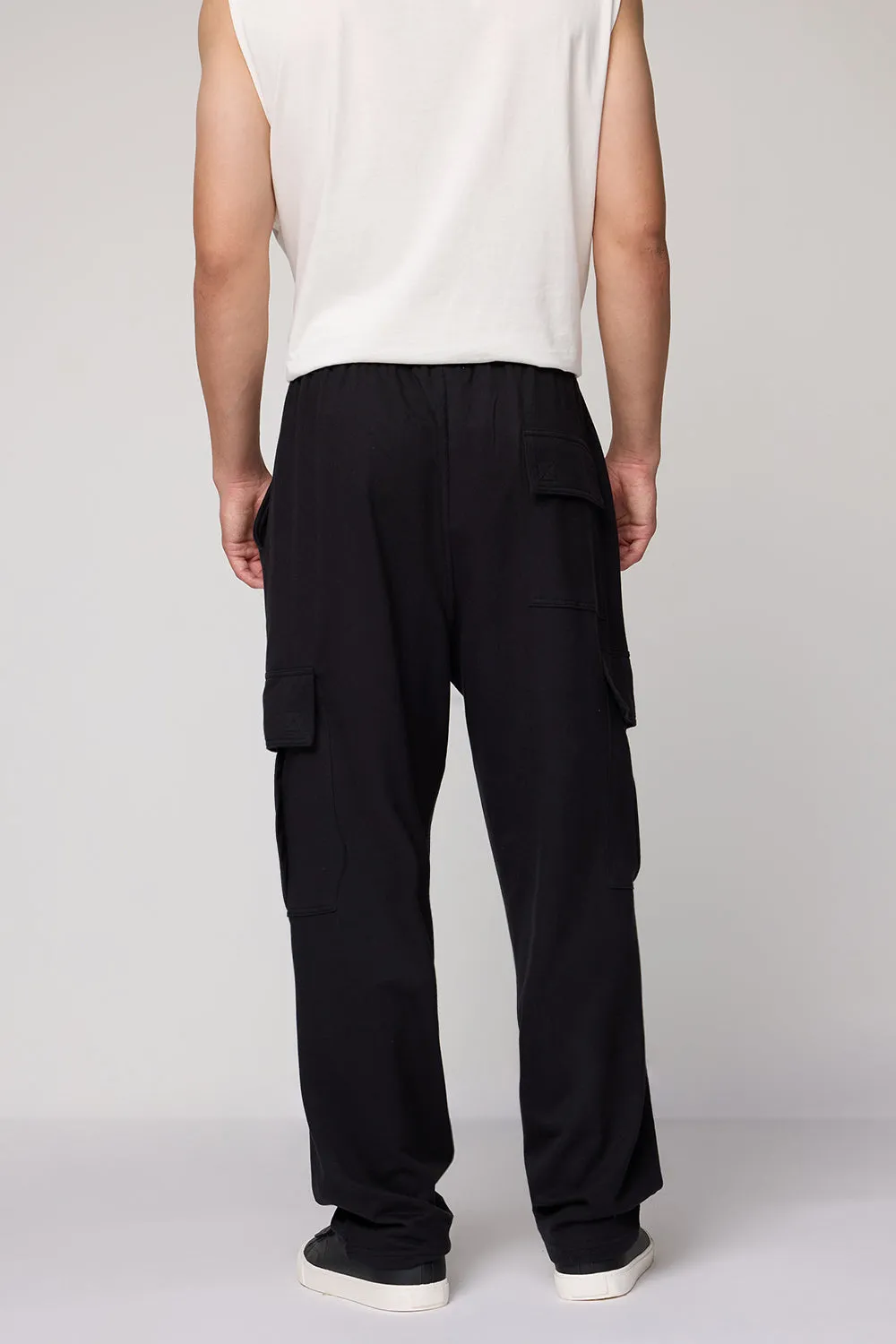 Men's Relaxed Black Knit Cargo Joggers