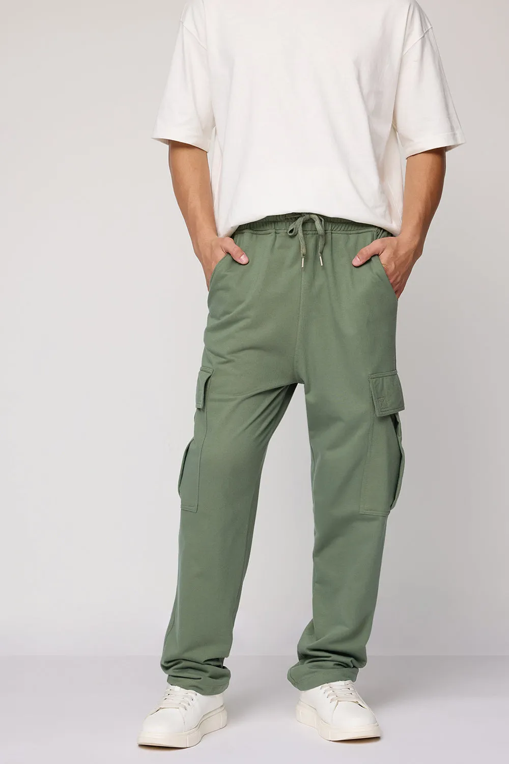 Men's Relaxed Sage Green Knit Cargo Joggers