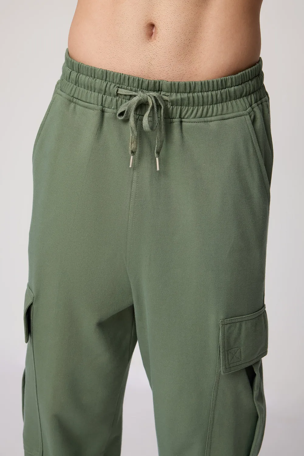 Men's Relaxed Sage Green Knit Cargo Joggers