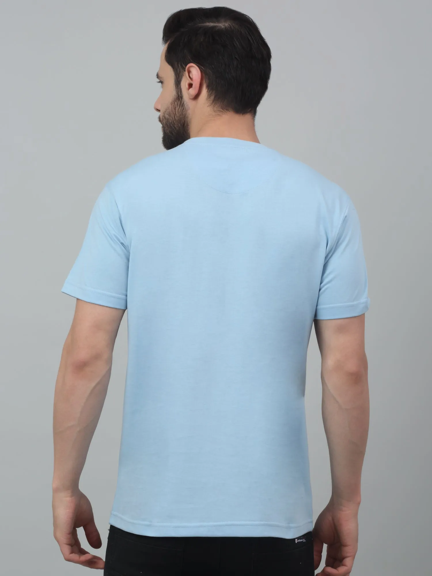 Men's Sky Blue Round neck Half Sleeve T-Shirt with Typographic print