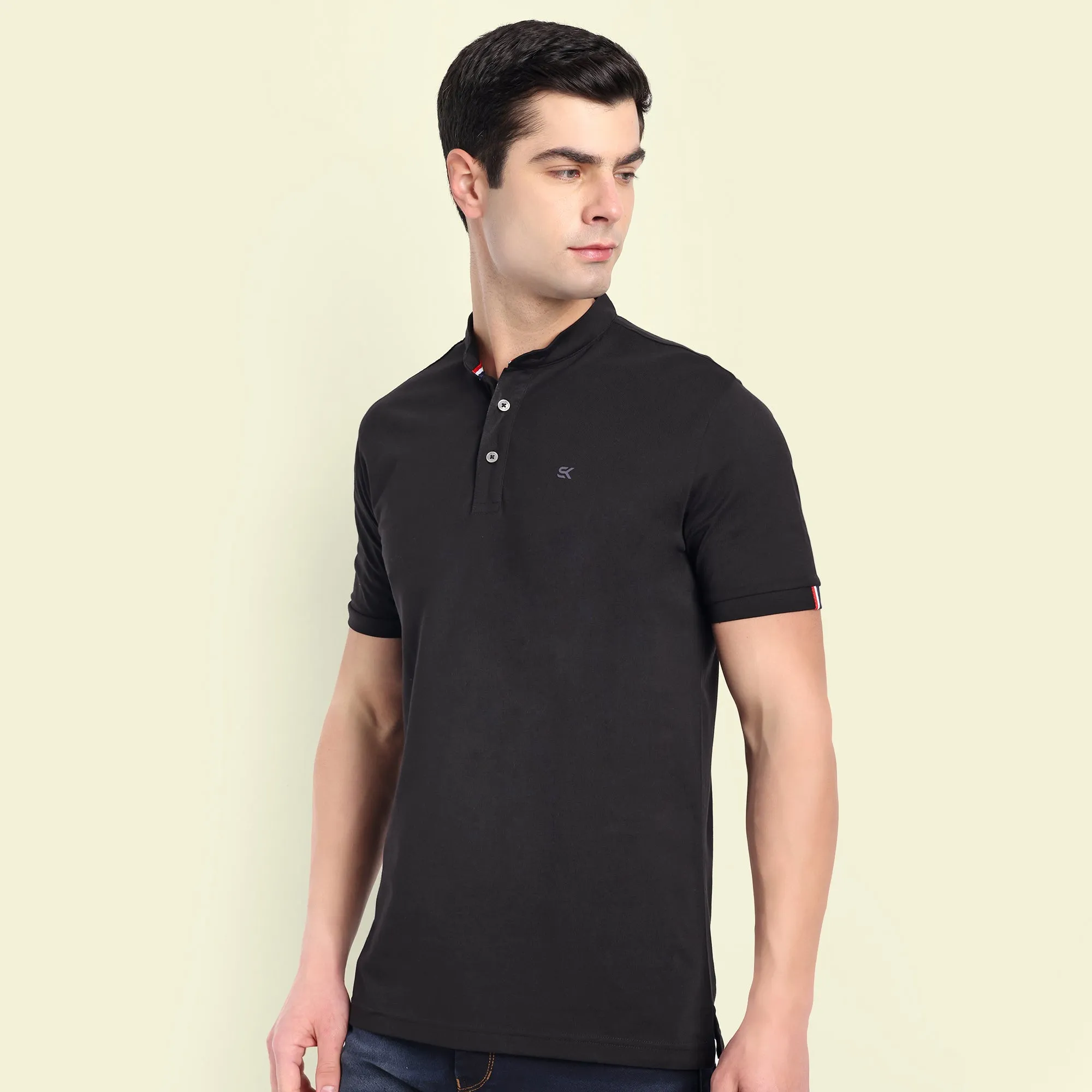 MENS SOLID BLACK PURE COTTON POLO TSHIRT