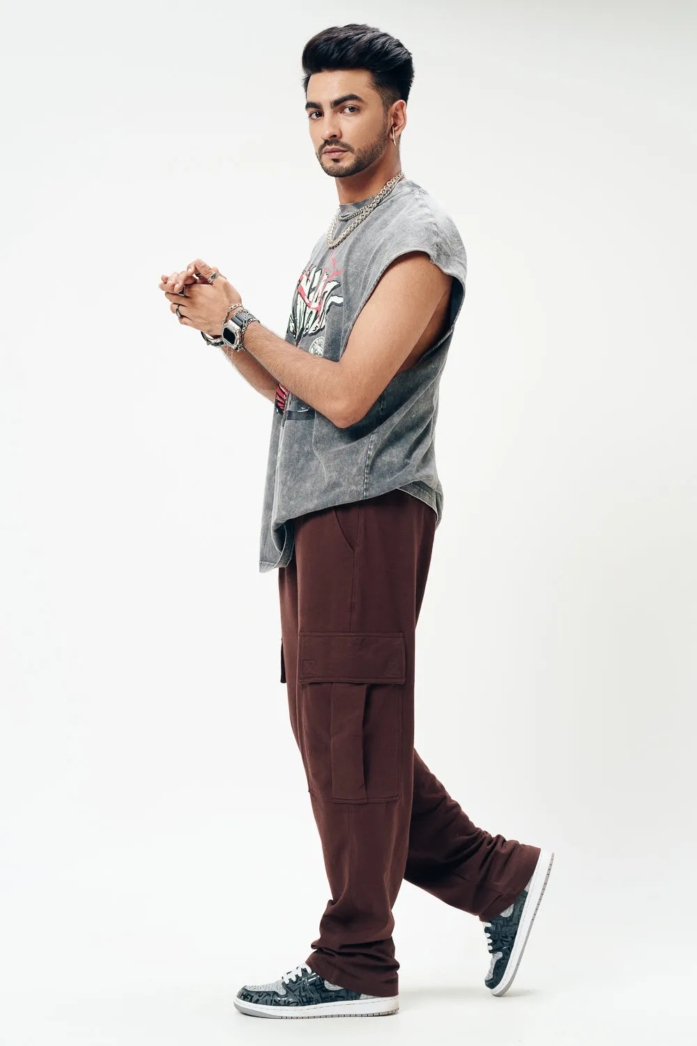 Mocha Loose Fit Men's Cargo Joggers