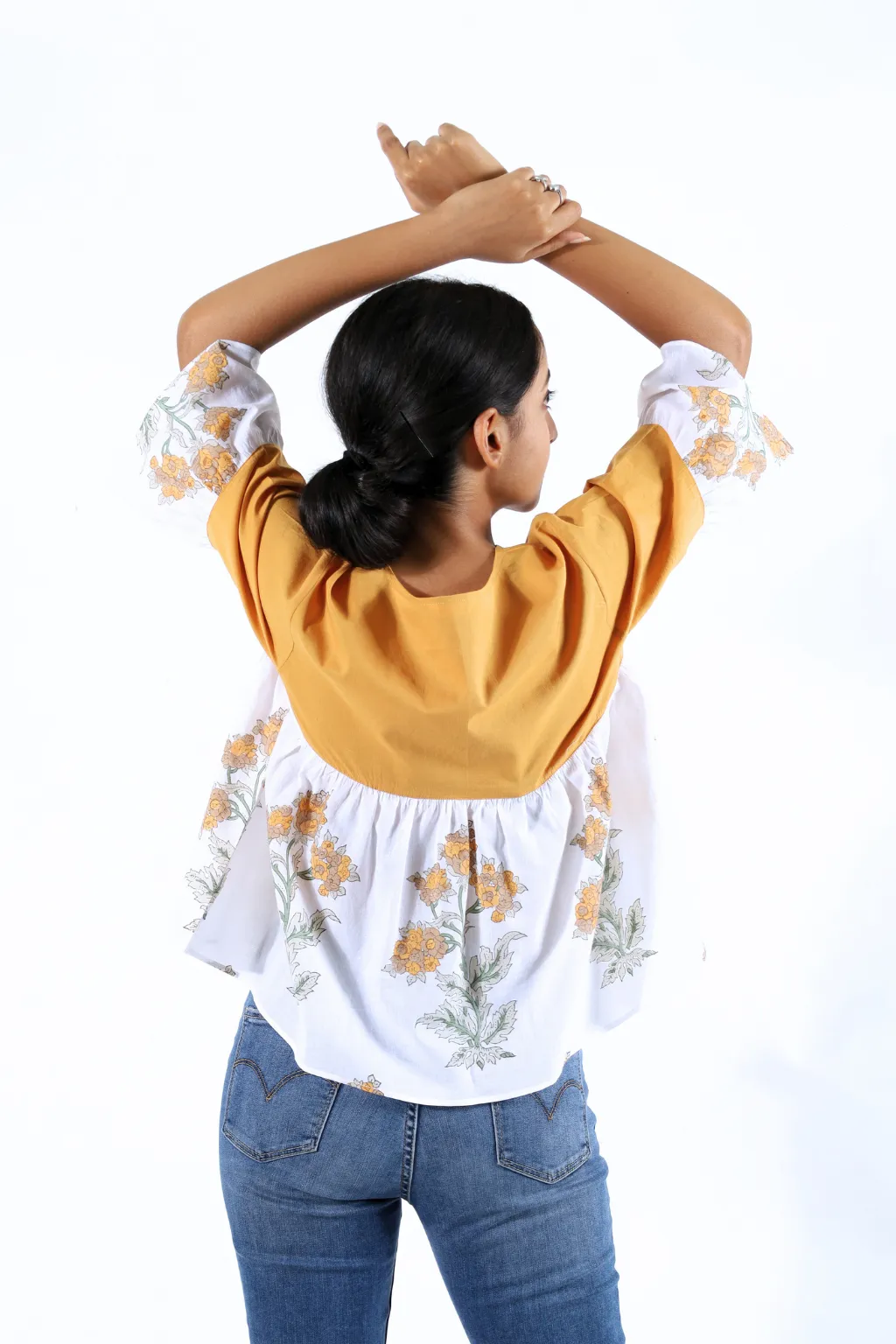 Mustard Flared Block Printed Top