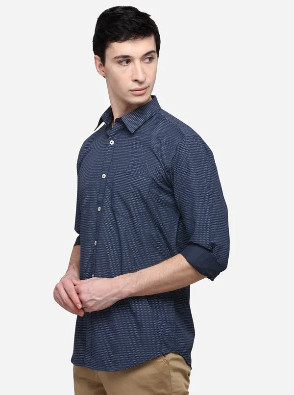 Navy Blue Smart Fit Printed Casual Shirt | Greenfibre