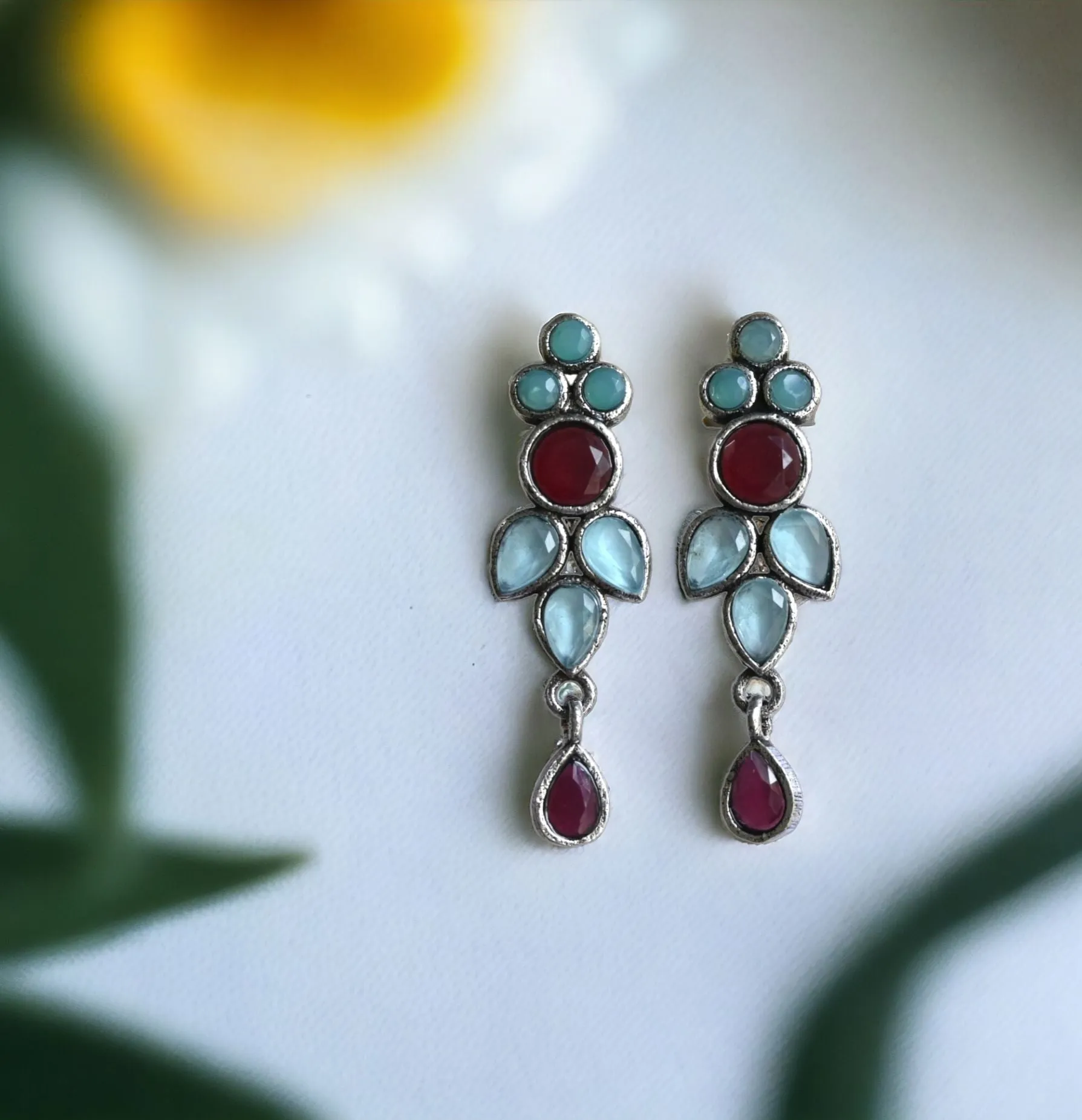 Oxidized Silver Stone Earrings for Everyday Elegance | Sarichka