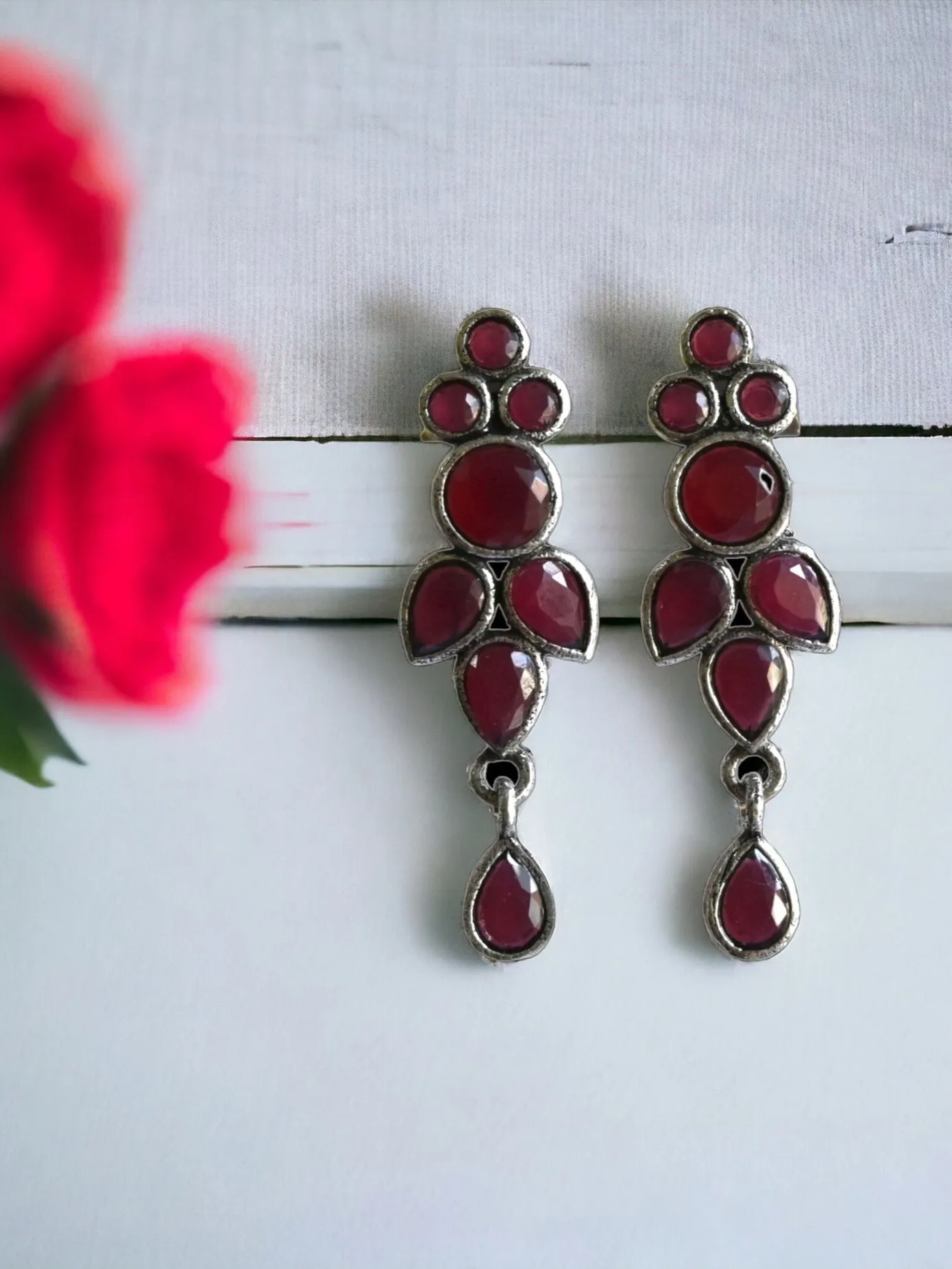 Oxidized Silver Stone Earrings for Everyday Elegance | Sarichka