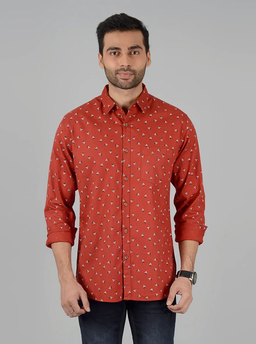 Paprika Red Printed Slim Fit Casual Shirt | Greenfibre