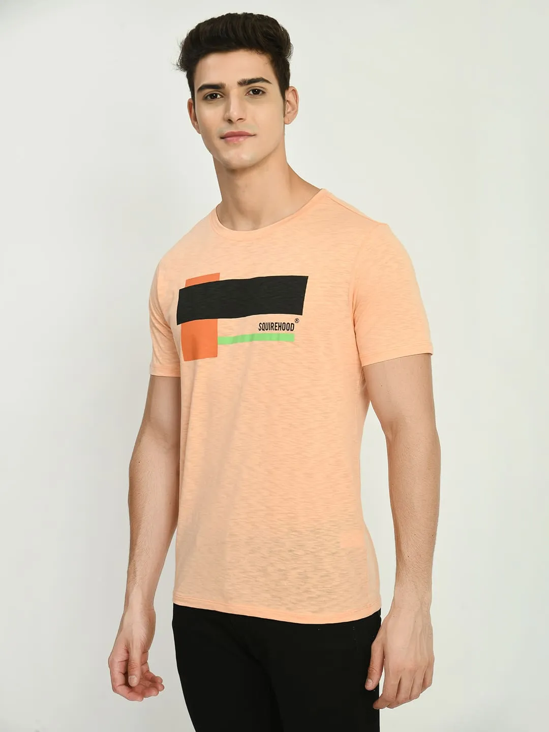 Peach Printed Regular Fit T-Shirt