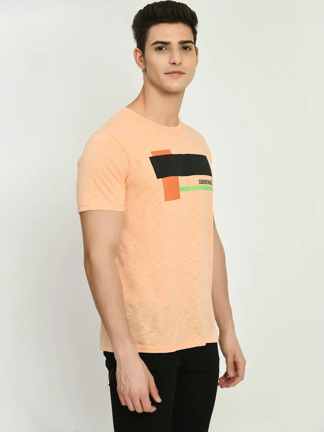 Peach Printed Regular Fit T-Shirt