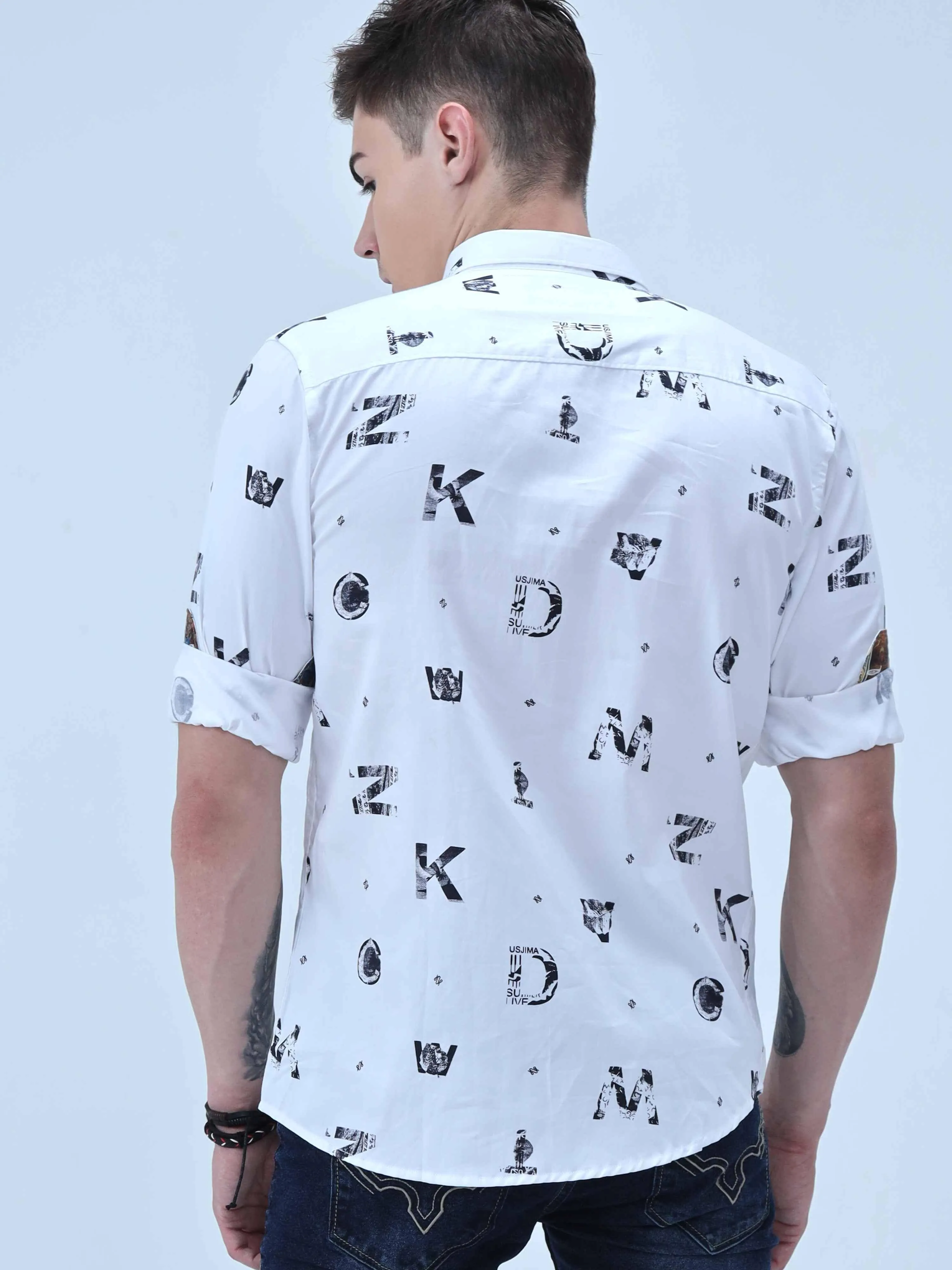 Premium- A2Z Black & White Printed Full Shirt