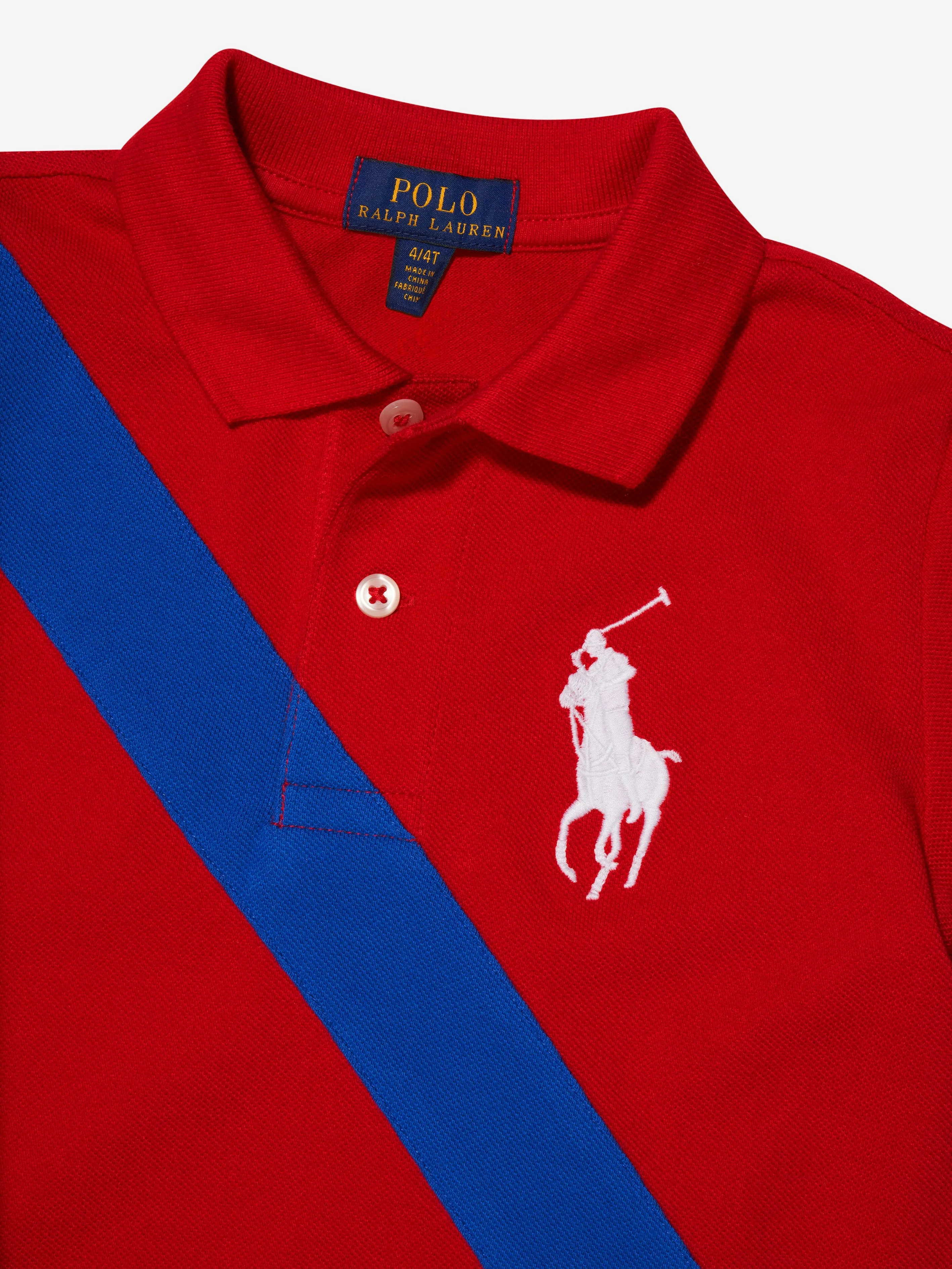 Ralph Lauren Boys Diagonal Stripe Polo Shirt in Red