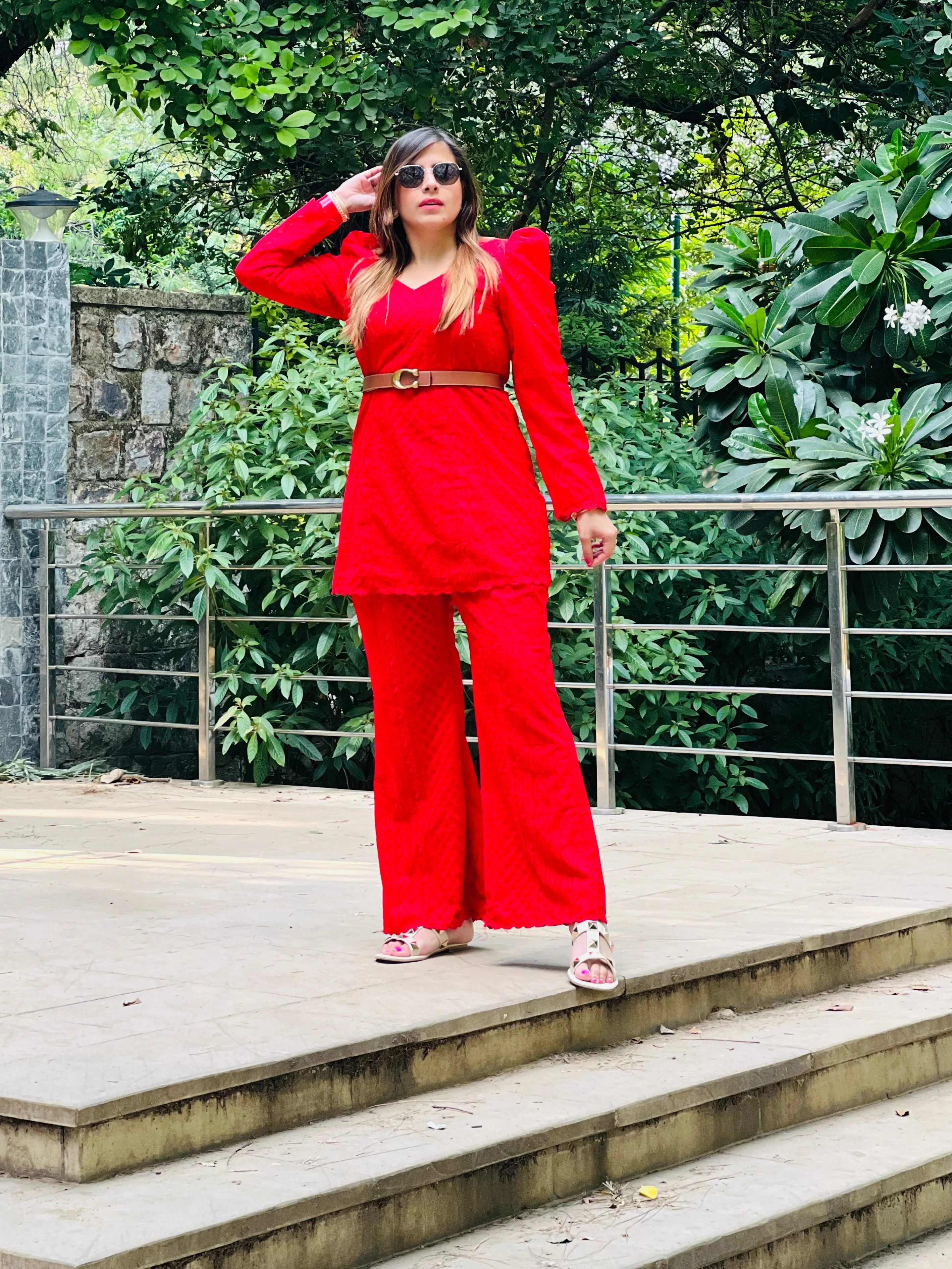 Red Chikankari Co-Ord Set