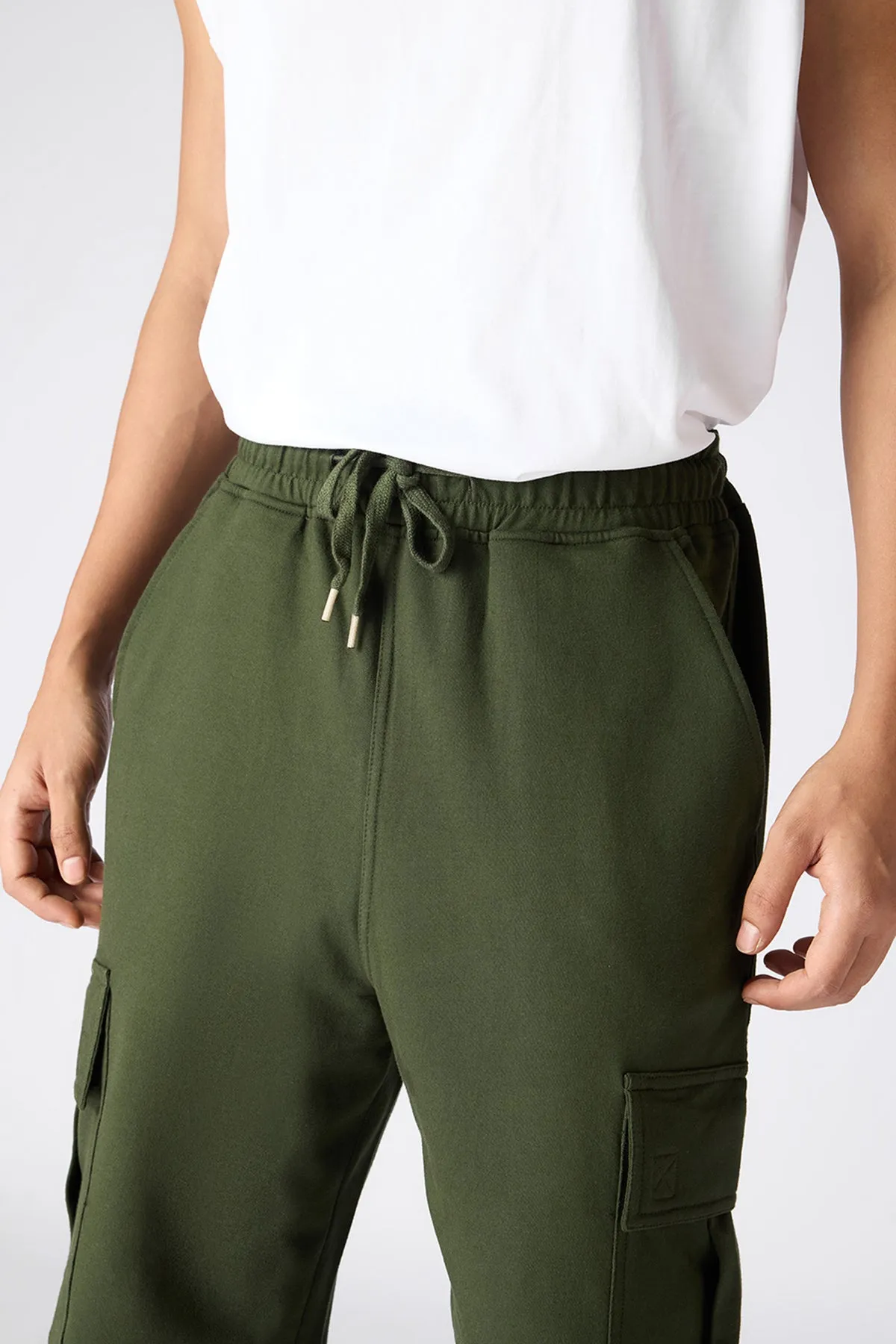 Relaxed Fit Cotton Knitted Men's Jogger Cargos - Bottle Green