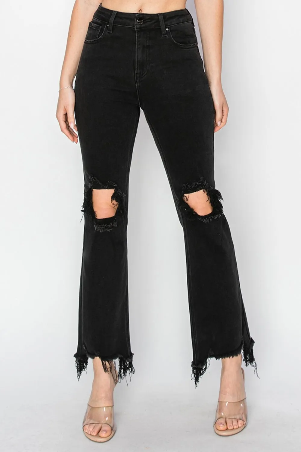 RISEN Distressed Raw Hem Jeans with Pockets | TrendPop-Creations