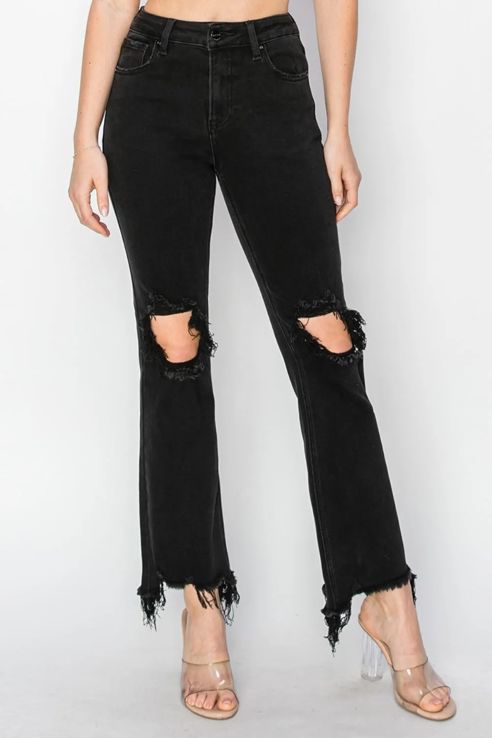 RISEN Distressed Raw Hem Jeans with Pockets | TrendPop-Creations