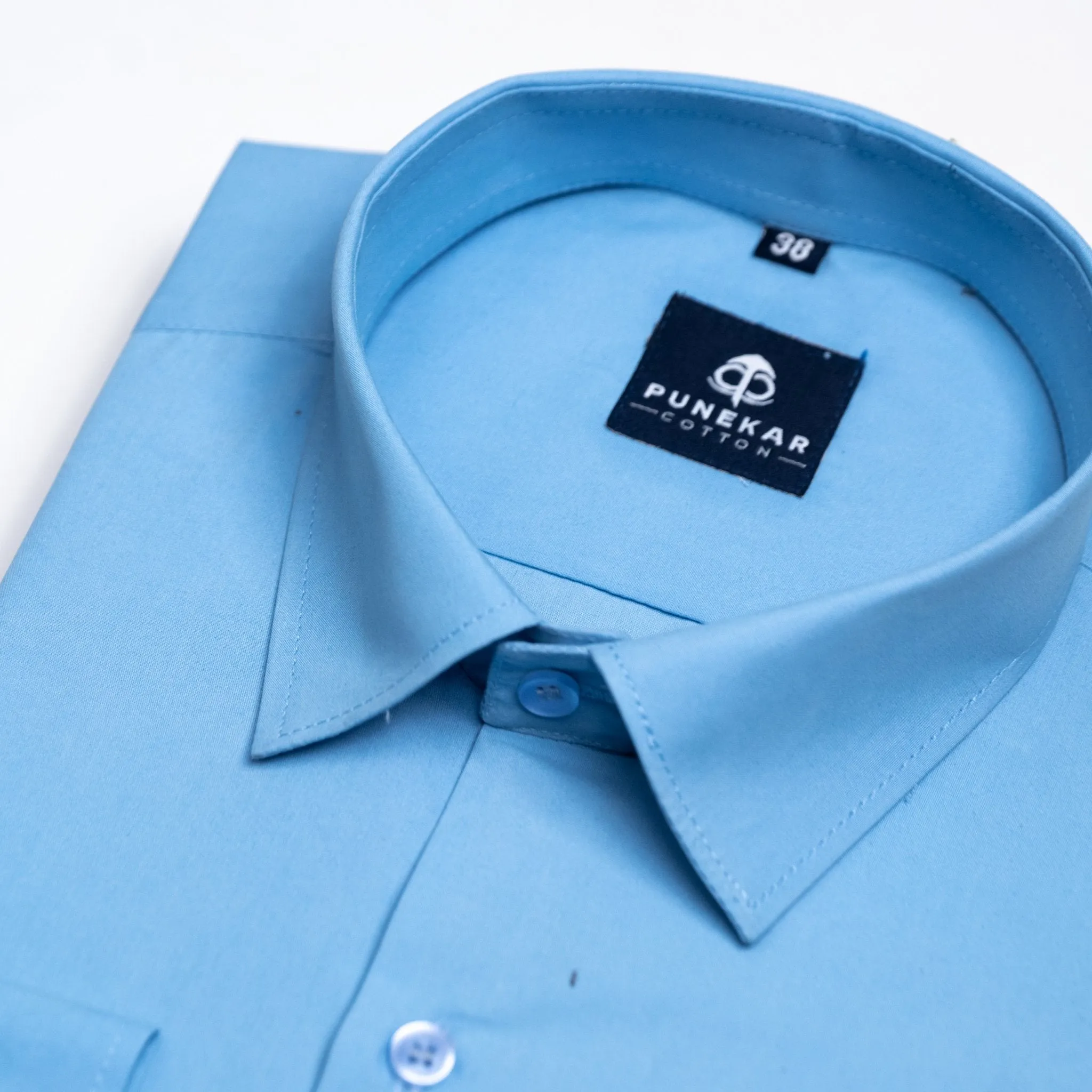 Sky Blue Color Lycra Twill Cotton Shirt For Men