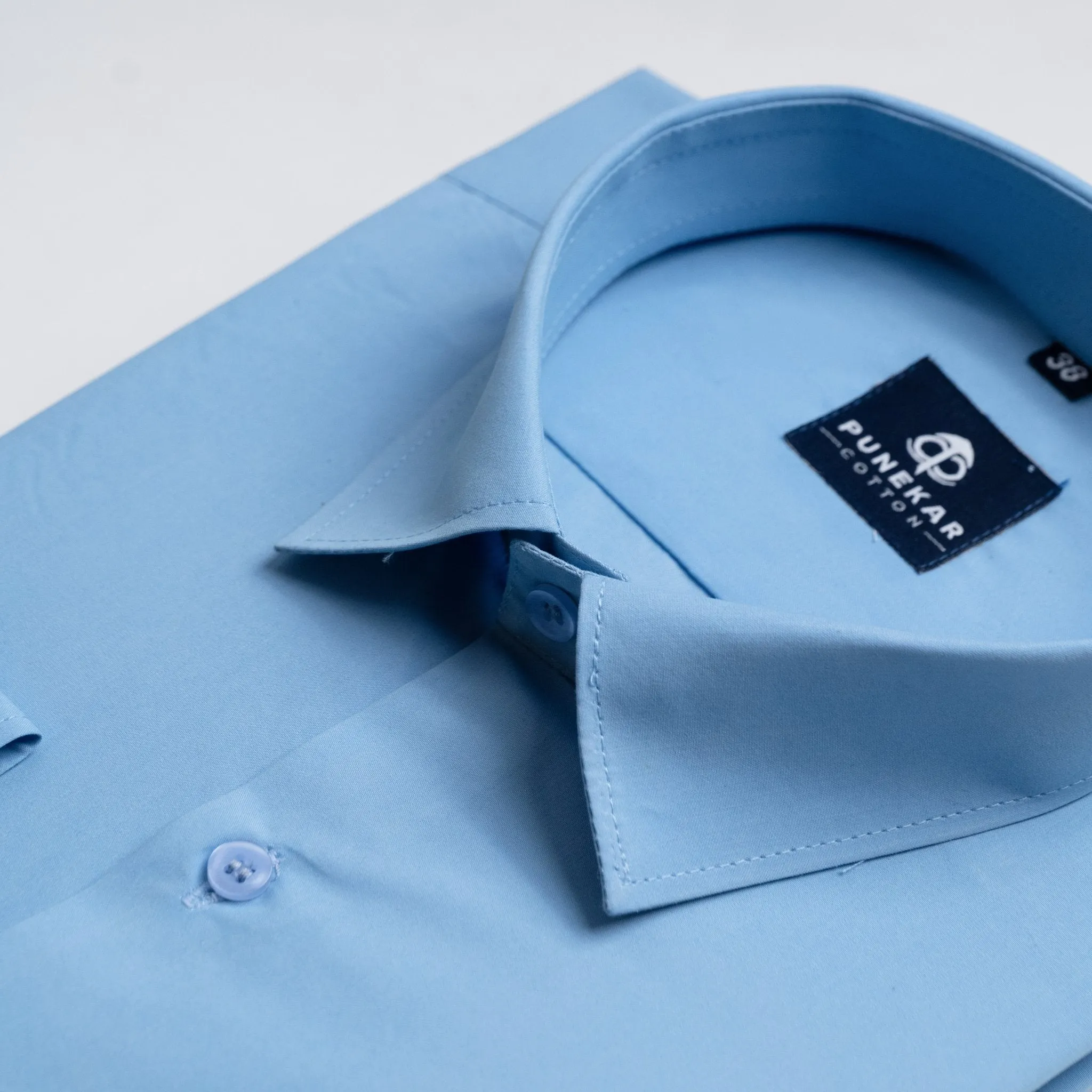 Sky Blue Color Lycra Twill Cotton Shirt For Men