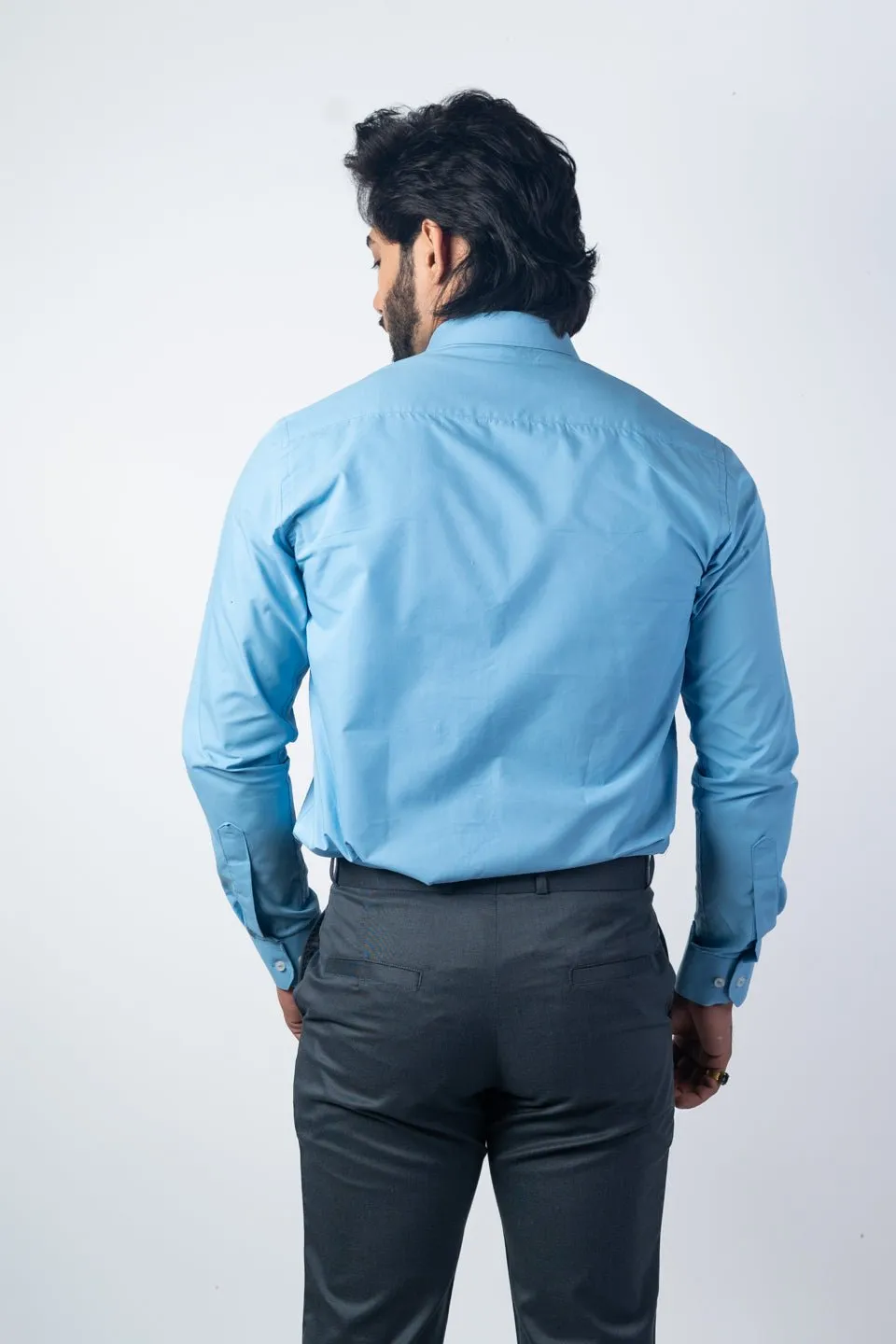 Sky Blue Color Lycra Twill Cotton Shirt For Men